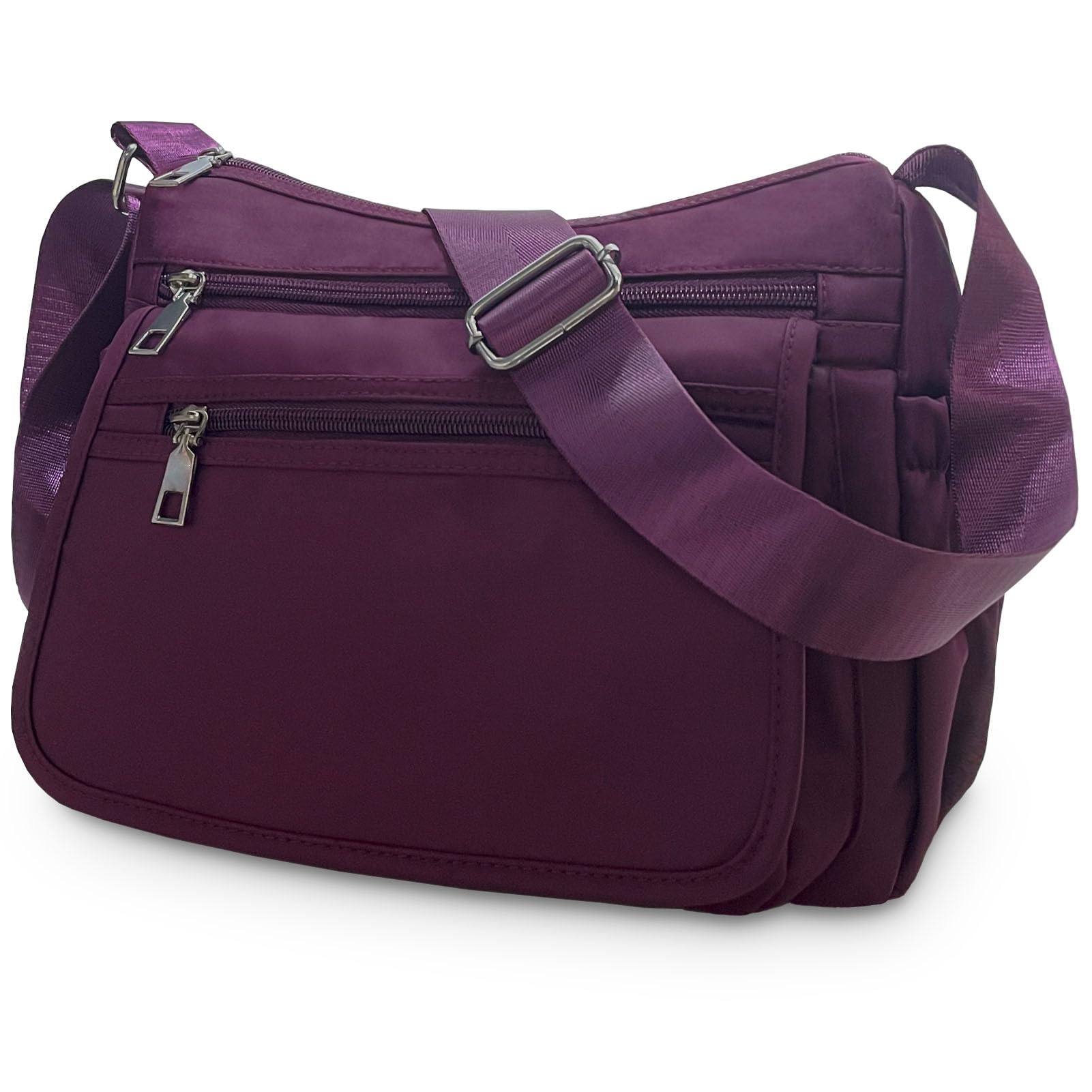 XLEYMID Crossbody Bags for Women Multiple Pockets Shoulder Handbag Casual Nylon Lightweight Waterproof Purse(XL001-Purple)
