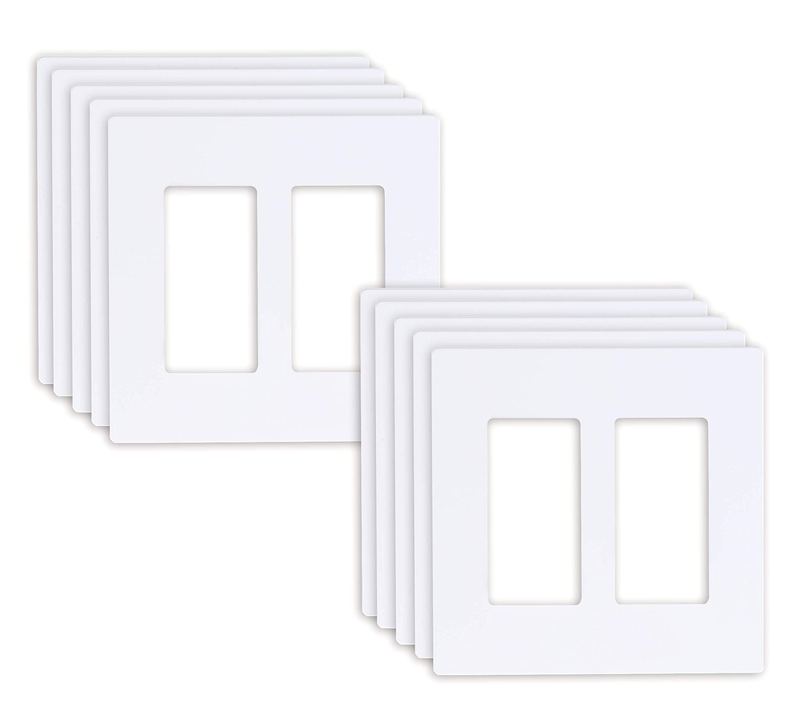 Photo 1 of Cloudy Bay 2-Gang Outlet Cover,Screwless Electrical Wall Plate for Dimmer,Switch,Receptacle,Unbreakable Polycarbonate Thermoplastic,White,Pack of 10