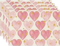 Artoid Mode Polka Dot Golden Heart Placemats Set of 4 - 12x18 Inch Durable Polyester Table Mats for Dining Parties & Anniversaries