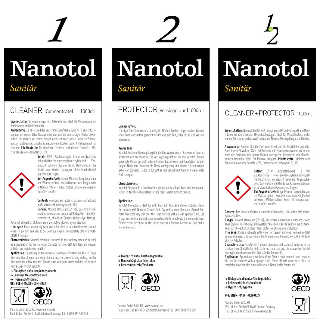 Nanotol Duschglasversiegelung Set – Glasversiegelung Dusche | Nanoversiegelung mit Easy-to-Clean Effekt für die Dusche - gegen Kalkanhaftung auf Duschglas, Fliesen & Armatur