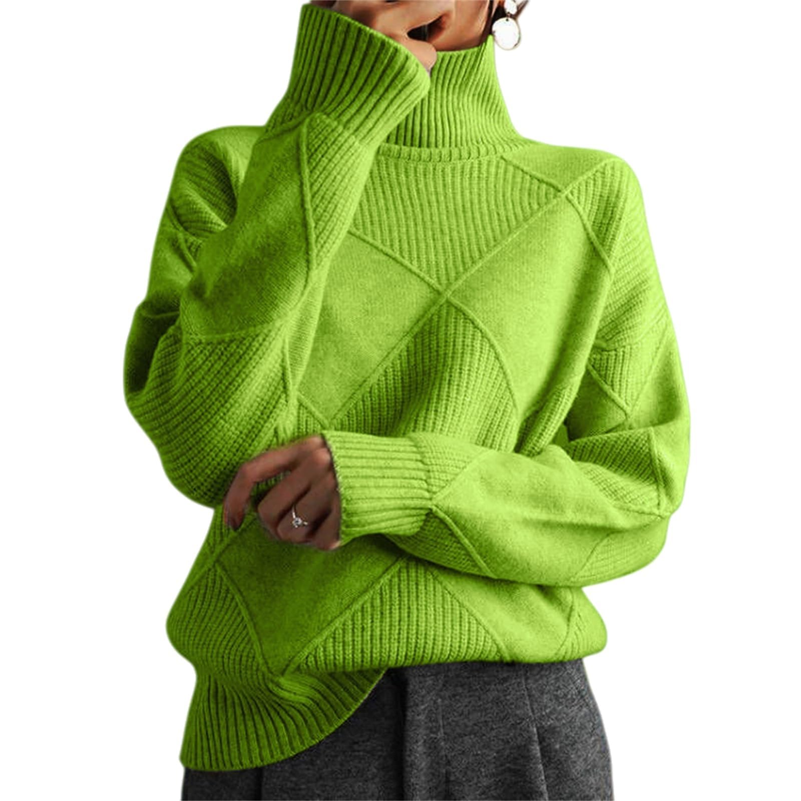 Womens Turtleneck Argyle Knitted Sweater Fall Long Sleeve Slim Fit Pullover Tops Oversized Chunky Pullover Tops Knit