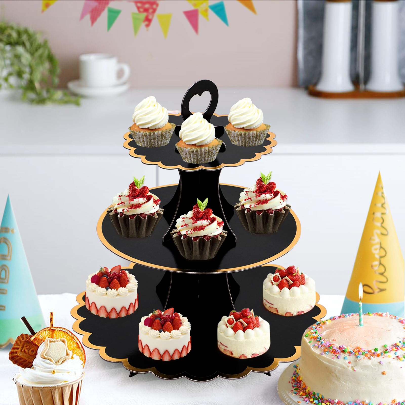 3-stöckiger Cupcake-Ständer Aus Karton – Zusammenklappbar, Für Bis Zu 24 Mini-Cupcakes – Ideal Für Partys & Feiern