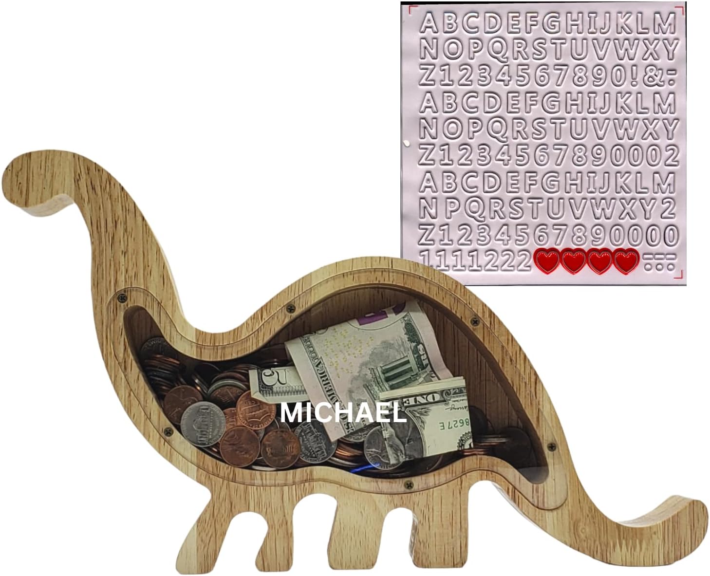 JIMZIE Large Wooden Dinosaur Piggy Bank Personalized