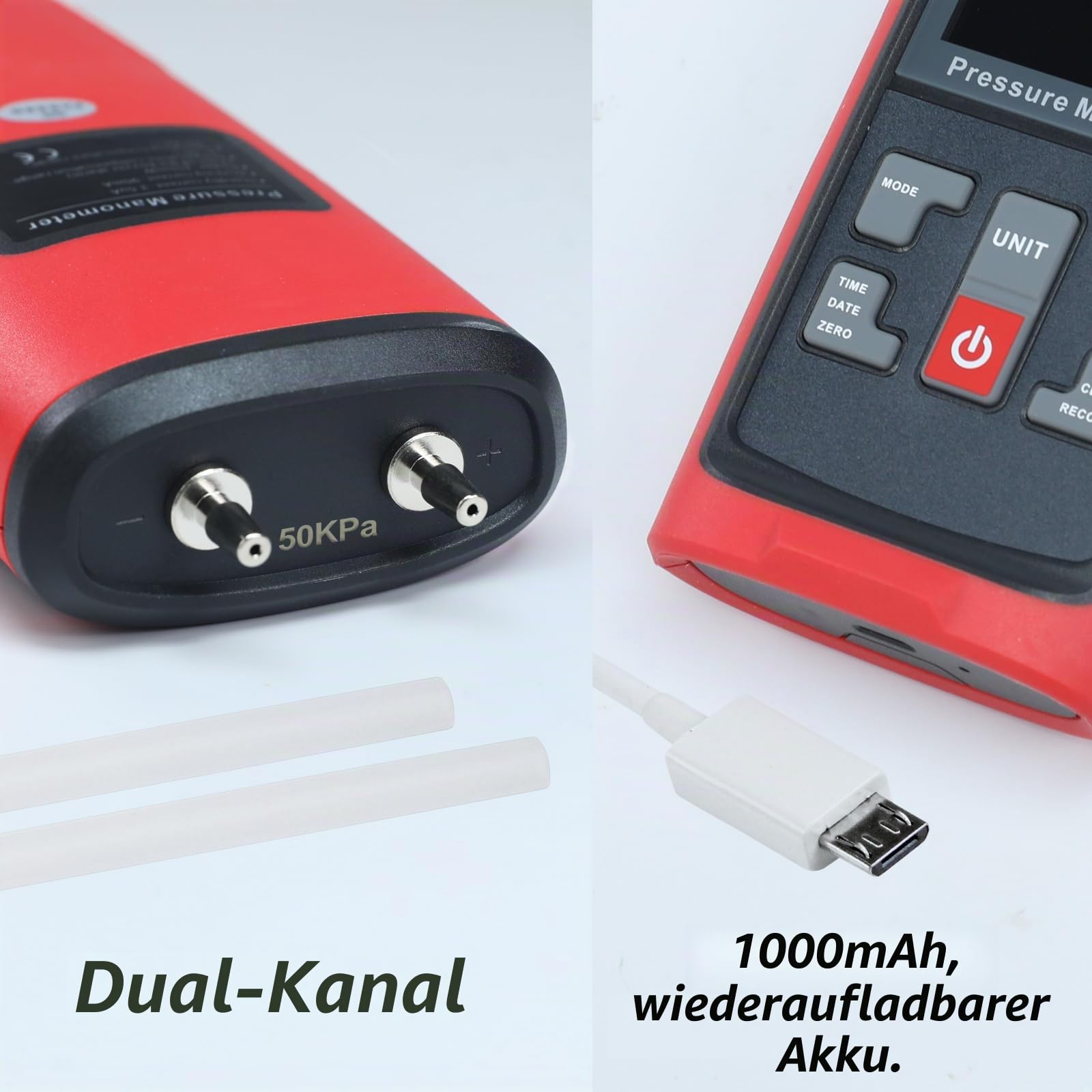 Manometer Datenlogger Digital Manometer Gasdruckprüfer mit ±200inH2O Messbereich, Differenzdruckmessgerät, 13 wählbare Einheiten, Manometer HVAC mit großem LCD-Bildschirm