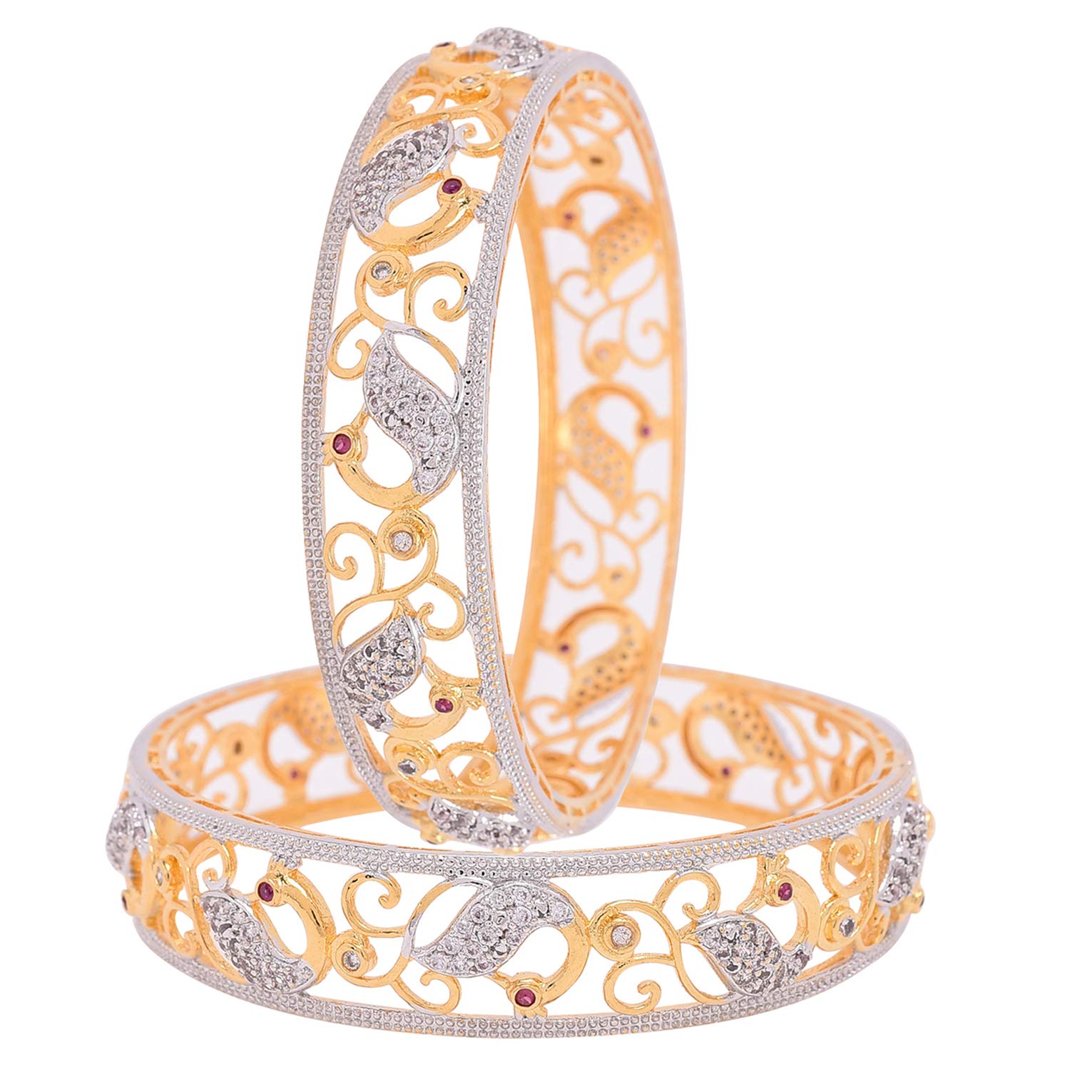 RATNAVALI JEWELS Gold Plated White CZ American Diamond Studded Traditional Peacock Bangle for Women Girls RV4018-2.8 (B0867K6XGV) Amazon Price History, Amazon Price Tracker