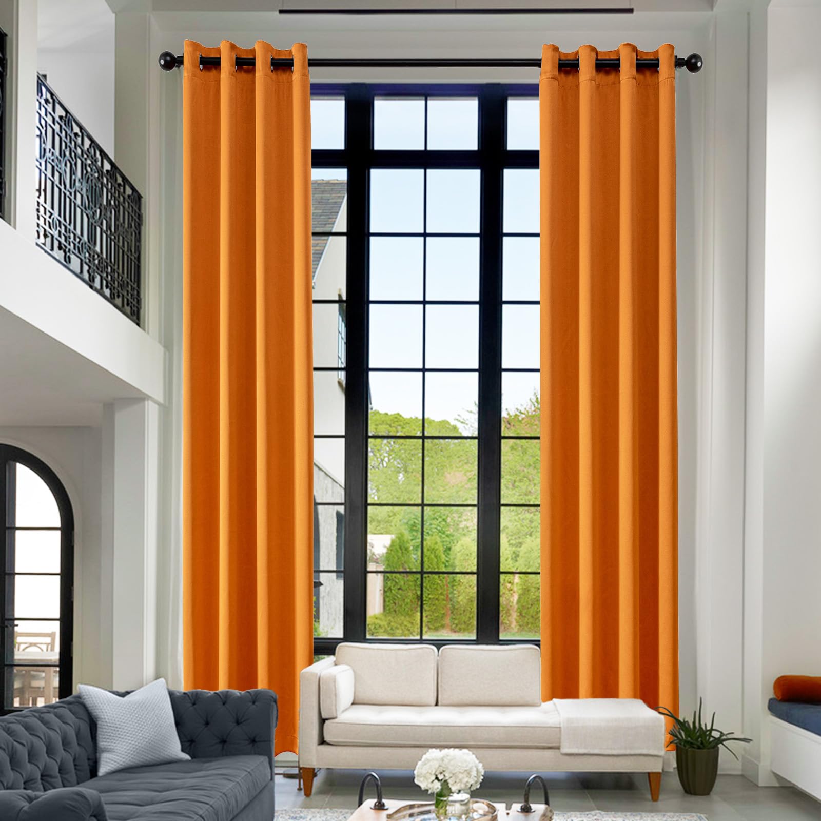 AZRMT Orange Curtains 52x240 Inches Long Extra Long Blackout Curtains for High Living Room from Floor to Ceiling Tall Window Drapes 1 Panel (20FT)