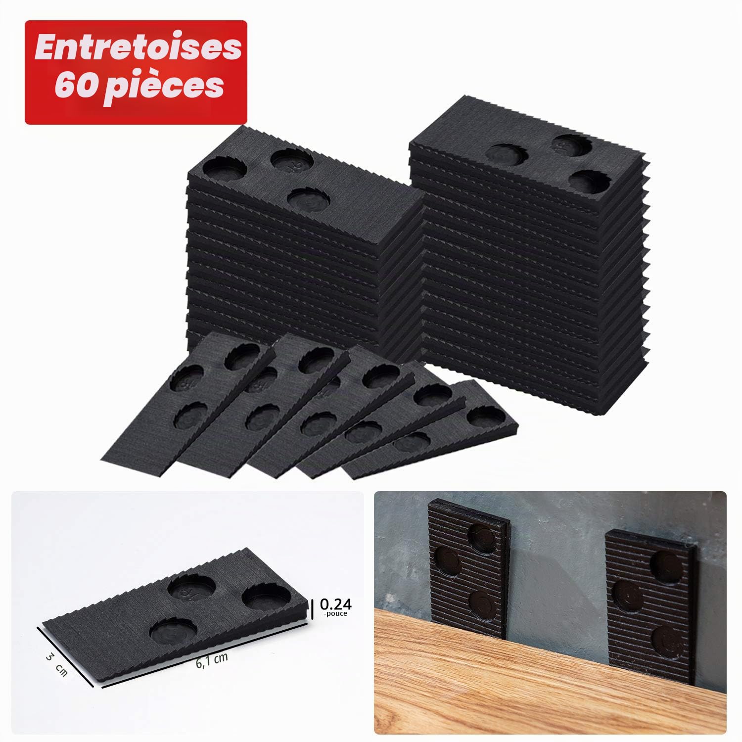 EZARC Kit d'installation pour Parquet Stratifié avec 60 Entretoises, Barre de Traction, Bloc de taraudage en caoutchouc, Maillet à double face, Genouillères
