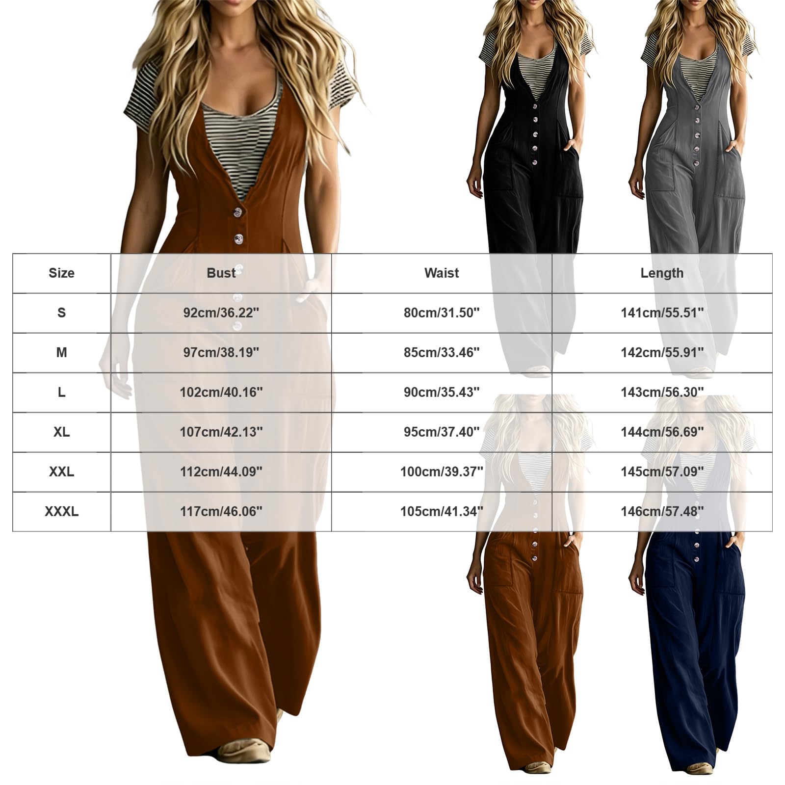 Générique Combinaison Linge de Coton Femme Été Sans Manches Jumpsuit Casual Chic et Élégant Bretelles Spaghetti Réglables Romper Salopette à Jambes Larges Loose Playsuit avec Poches Robe de Plage