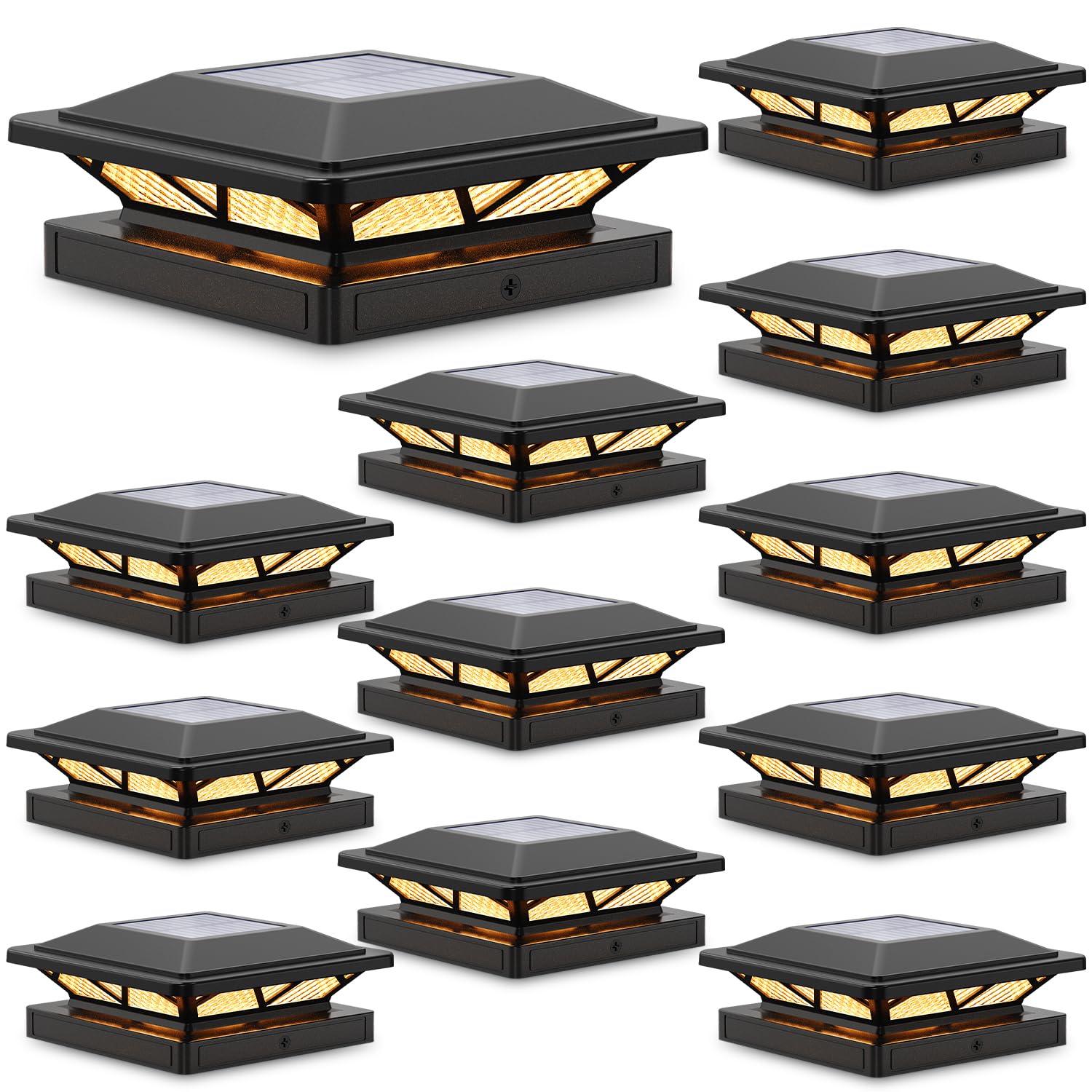 SIEDiNLAR Solar Post Cap Lights Outdoor 2 Modes 12 Pack Black, (Warm/White)