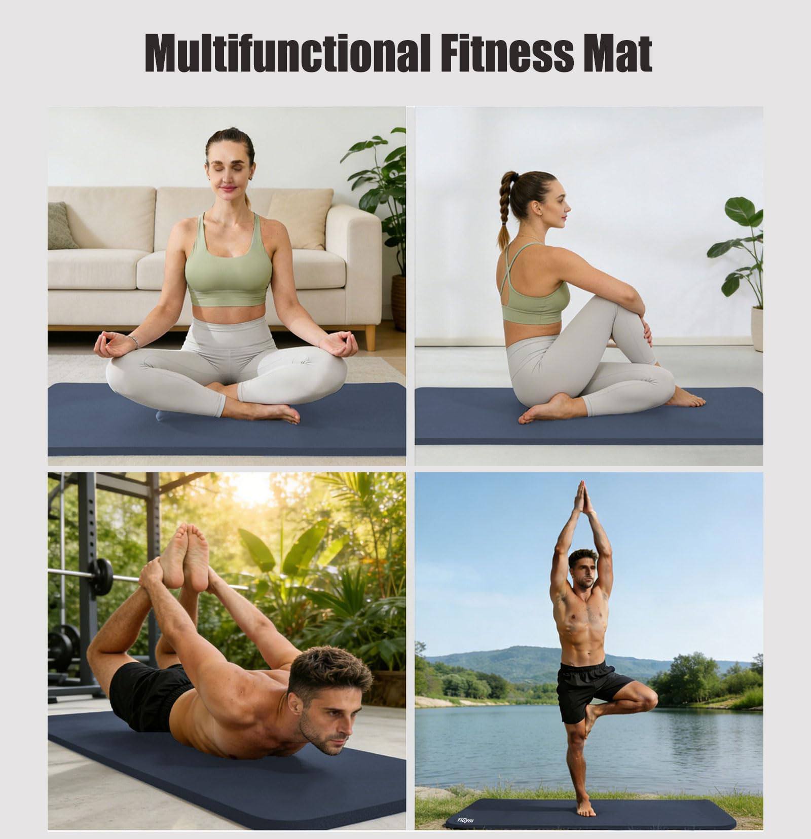 Tappetino da ginnastica, 195 x 90 cm, grande tappetino da yoga, spessore 10/15 mm, XL | Con tracolla e borsa, antiscivolo, per interni, esterni, casa, palestra, ginnastica, pilates