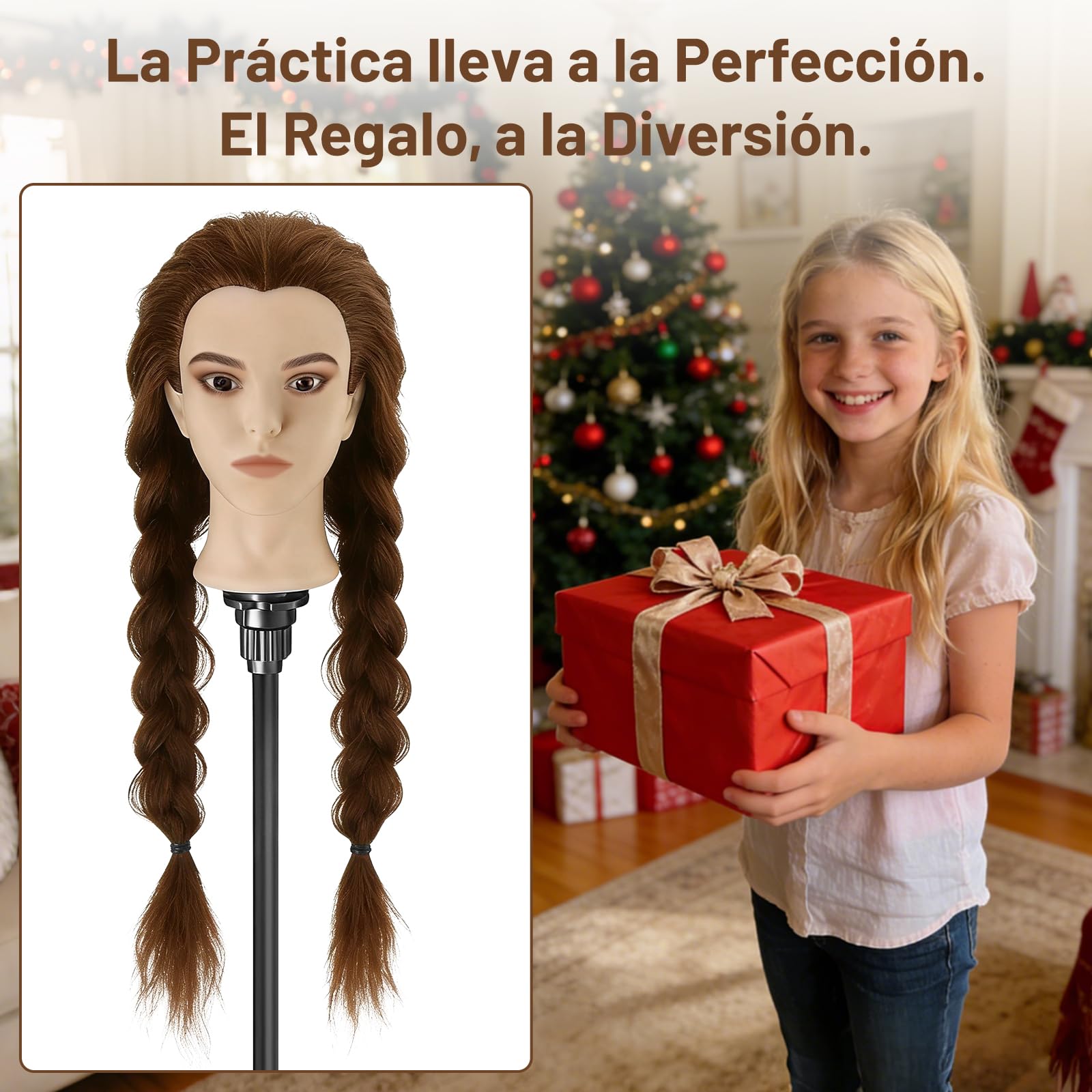 TwoWin 24 inch Cabeza Peluquería, 80% Cabello Humano, 60 cm Cabeza Maniquí