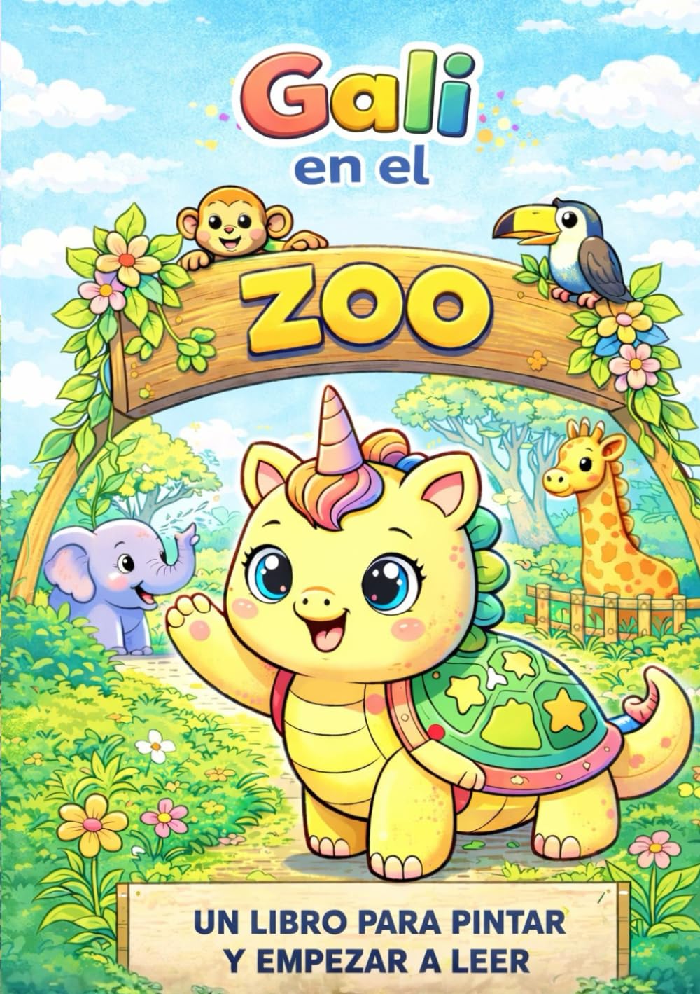 Gali en el zoo: Libro para pintar y empezar a leer | Animales del zoo | Infantil 3 a 6 años