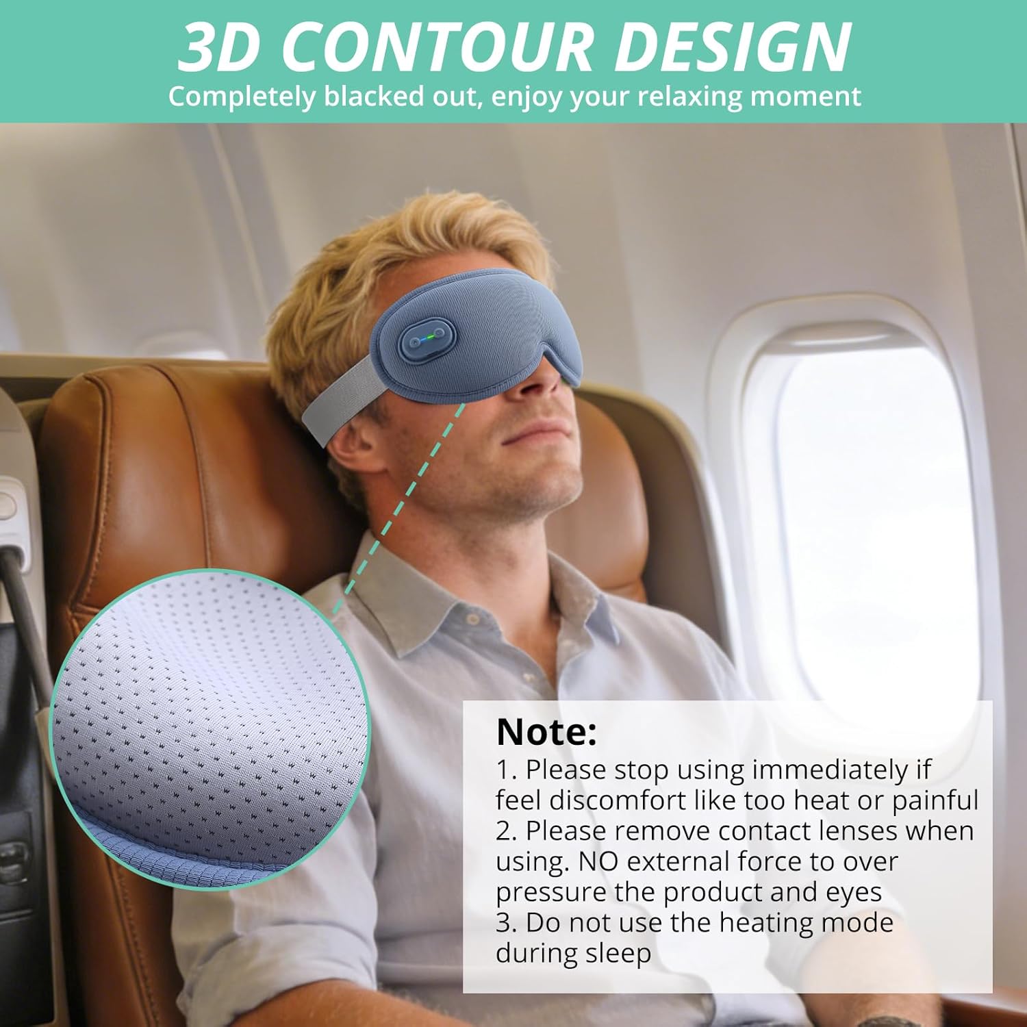 VINTEAM Cordless Heated Eye Mask – 3D Design with Adjustable Heat & Timer Settings, Comfortable & Lightweight, Perfect for Eye Fatigue Relief, Men & Women -Blue