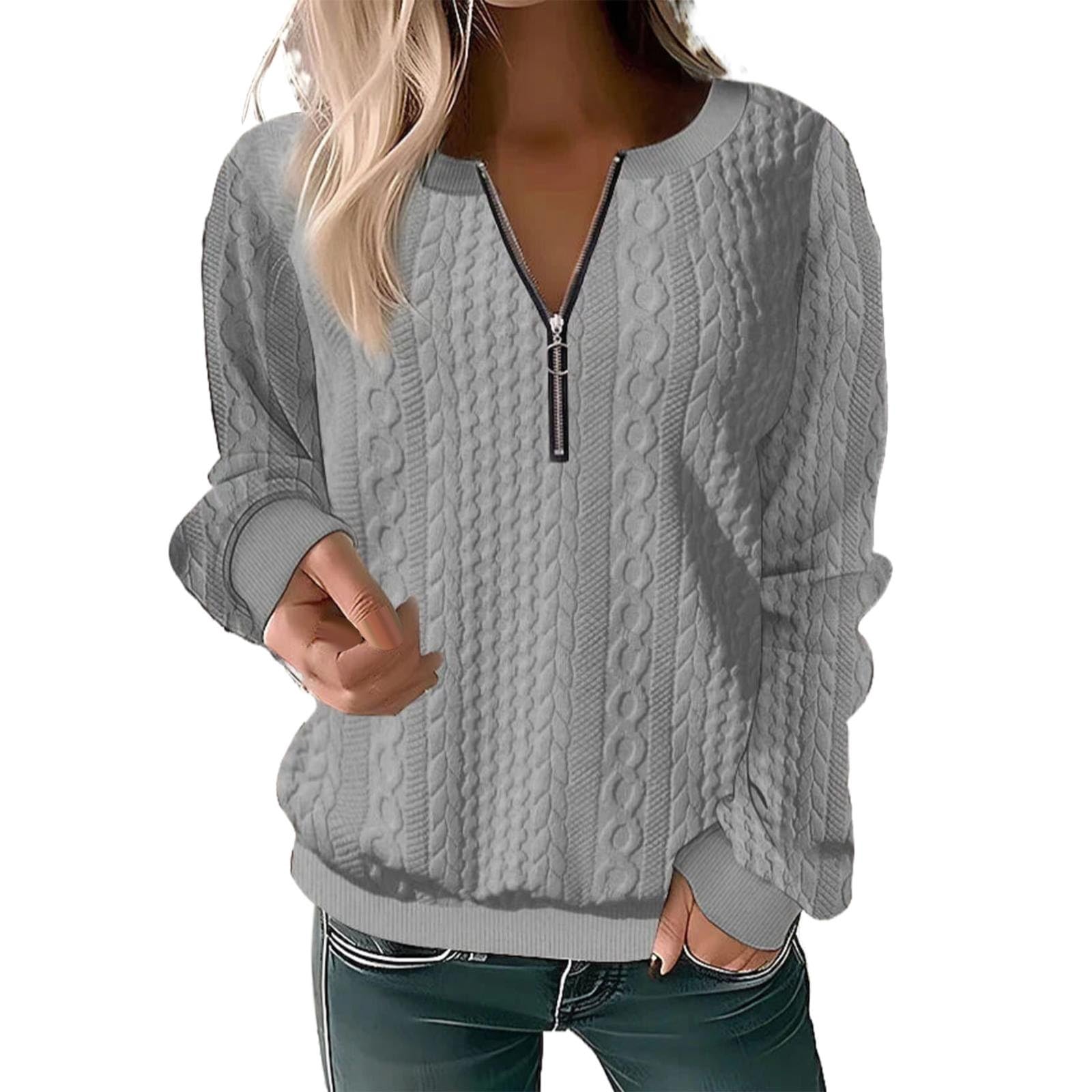GenericWinter Sweatshirt Women Autumn And Winter Fashion Women's Long  Sleeve With Half Zipper Solid Color Ladies Hoodless Sweatshirt Ladies Plus  Size