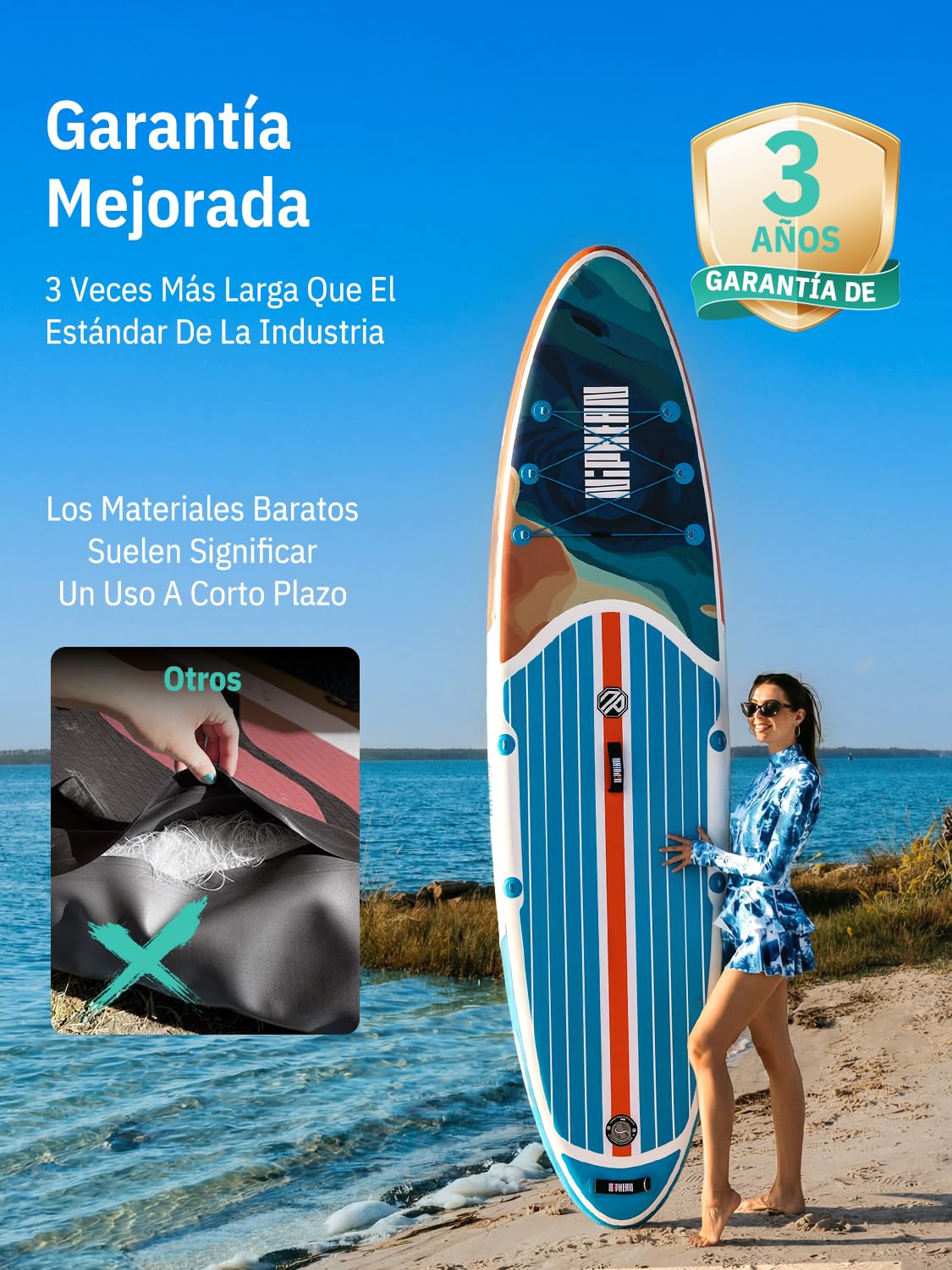 Niphean Tabla Paddle Surf Hinchable con Accesorios 320cm Sup | Capacidad de 200kg, Tabla Paddle Surf Rígida, Antideslizante, Kit Reparación, Adultos, Jóvenes, Principiantes, Yoga