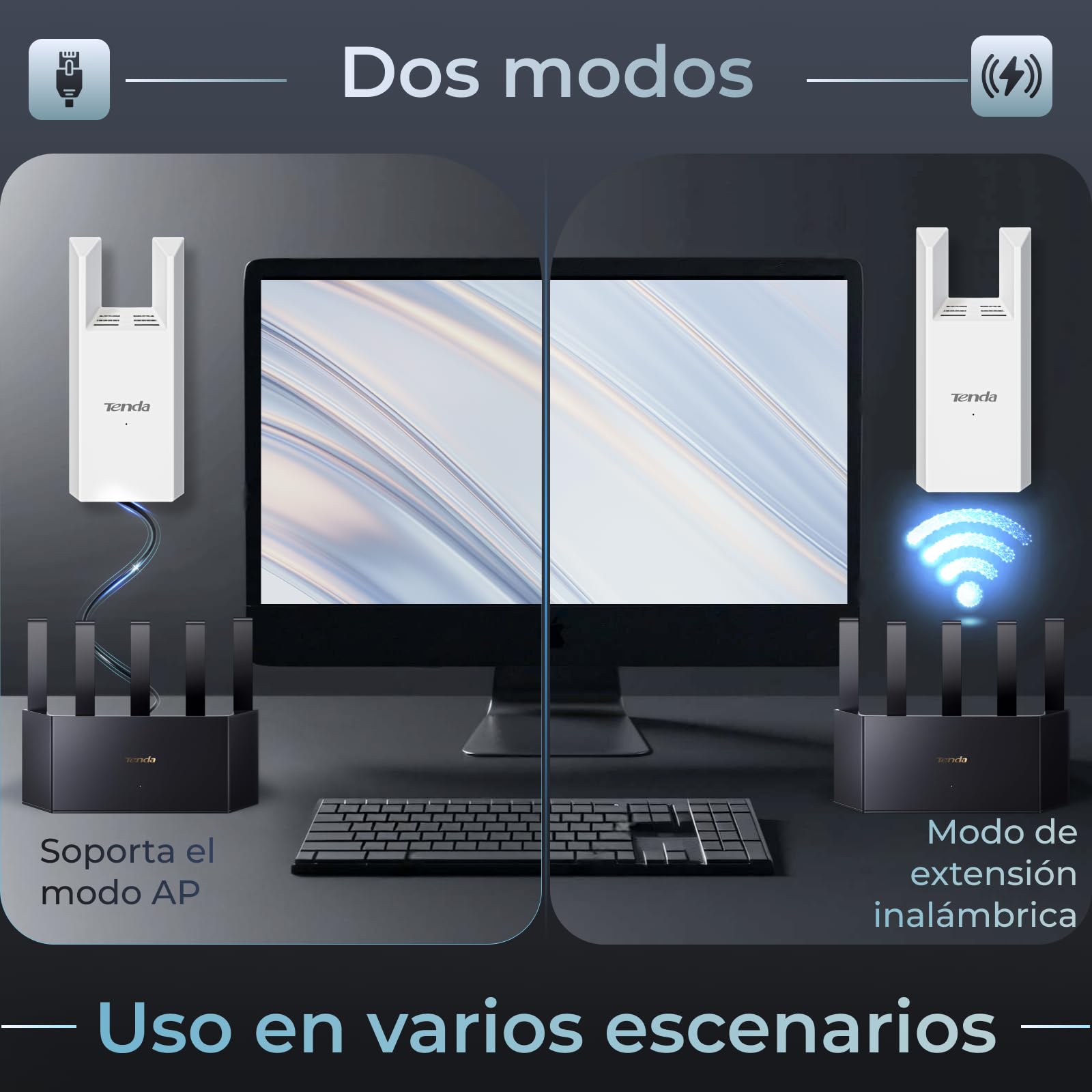 Tenda A18 AC1200 Repetidor WiFi, Extensor Amplificador Doble Banda 2.4/5 GHz, Cobertura hasta 150 m², Puerto Ethernet, Modo Ap, Indicador LED, WPS, WPA2