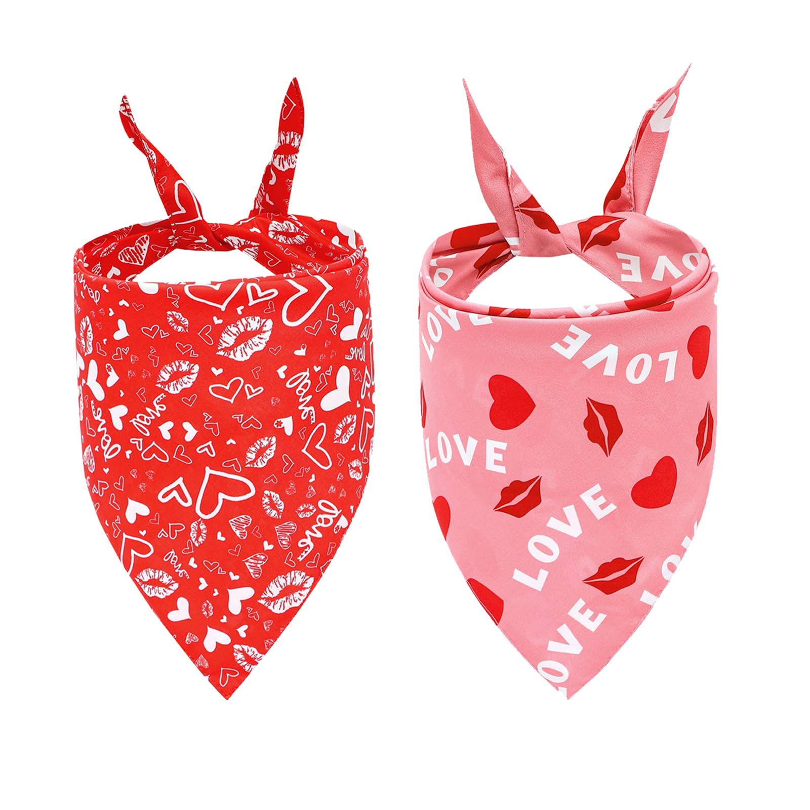 Valentine's Day Dog Bandanas, LMSHOWOWO 2 Pack Double Layer Reversible Triangle Valentines Day Dog Bandana, Love Valentine's Day Dog Scarf Pet Bandana for Medium Large Dogs?Large, Valentine's Day?