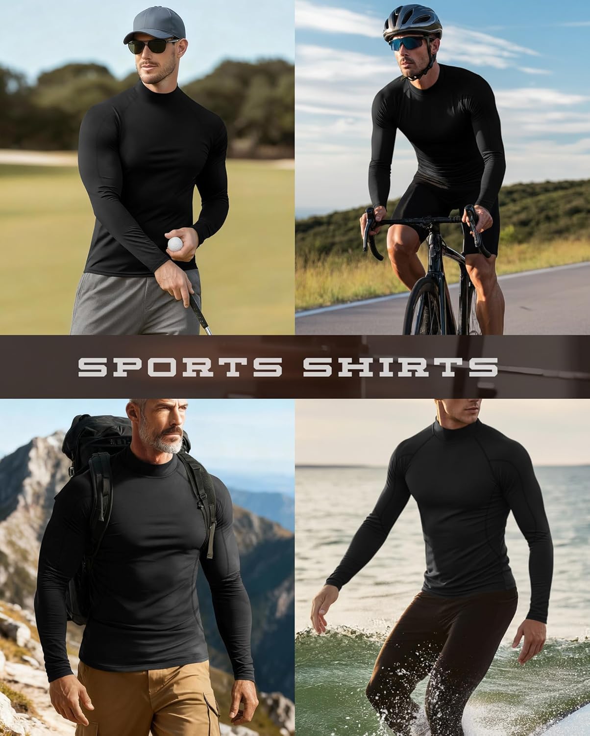4 Pack Men's Compression Shirts Mock Neck Long Sleeve Workout Turtleneck Raglan Athletic Slim Fit Base Layer Tops - Image 2