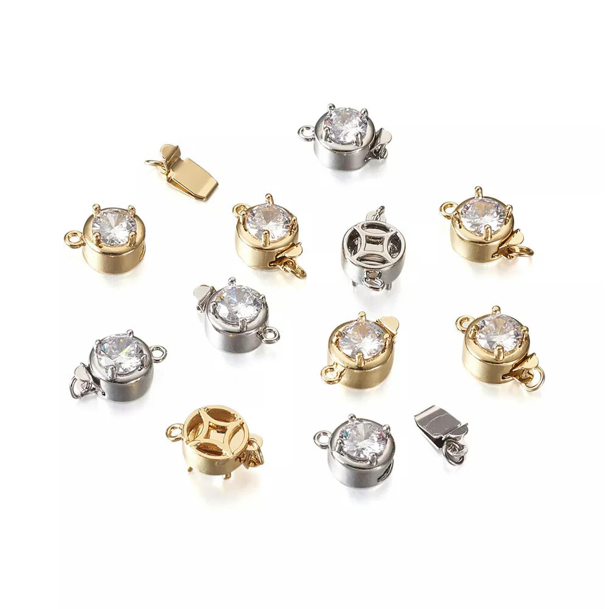 20 Sets Zirkonia Box Verschlüsse Golden Silber Flach Rund Messing Verschluss 15,5x10mm