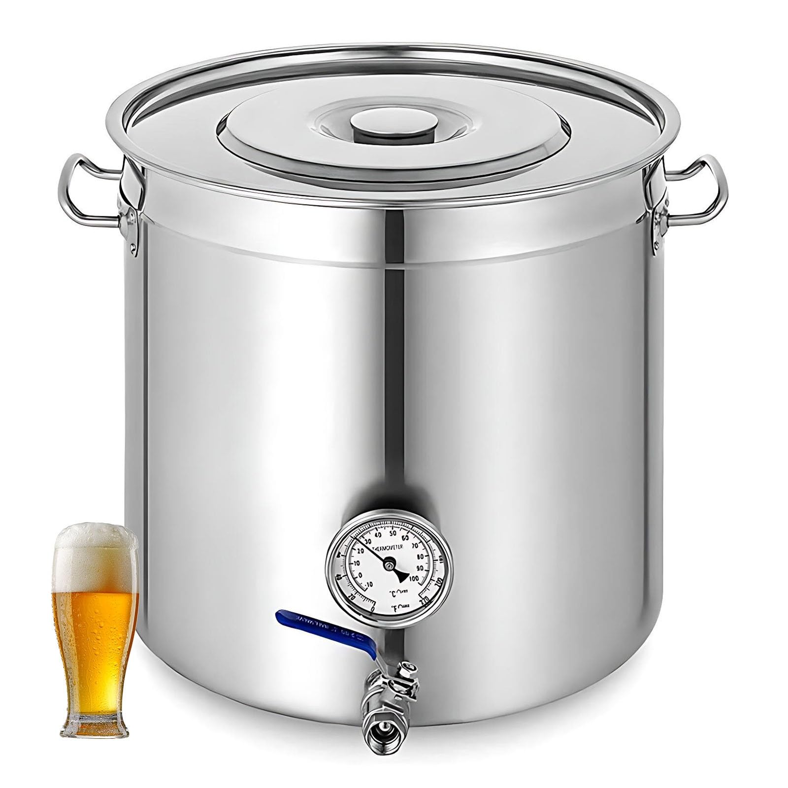 Drenaje Integrado Tanque de Fermentación Cónico, Monitoreo en Tiempo Real con Termómetro Dual, Válvula de Bola de 1/2", Suministros Homebrew(50L/13.2Gal)
