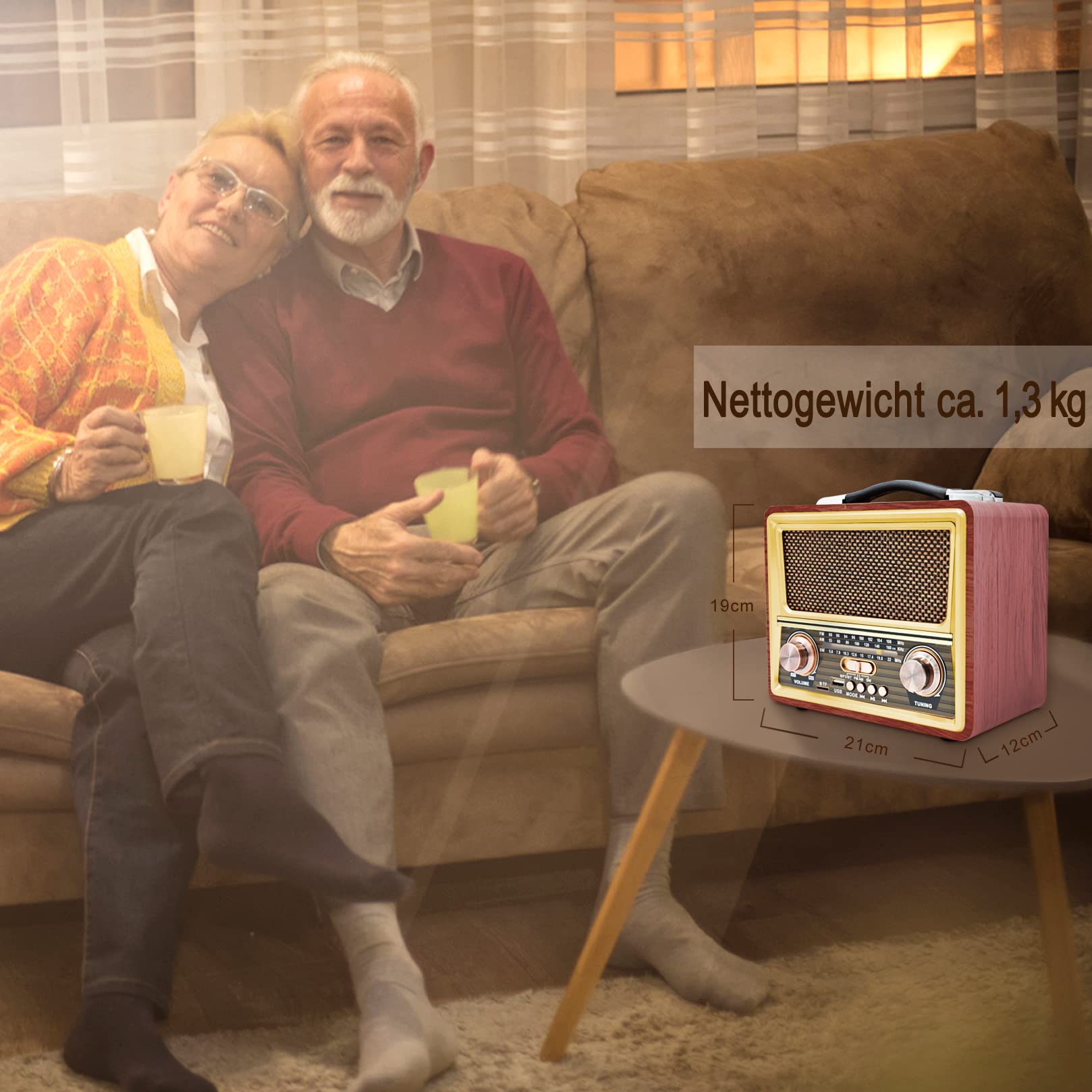 Vintage draagbare radio FM/AM (MW) / SW, instelknop, ondersteuning voor Bluetooth/TF/AUX/USB-MP3-speler, geïntegreerde luidspreker (R-505BT