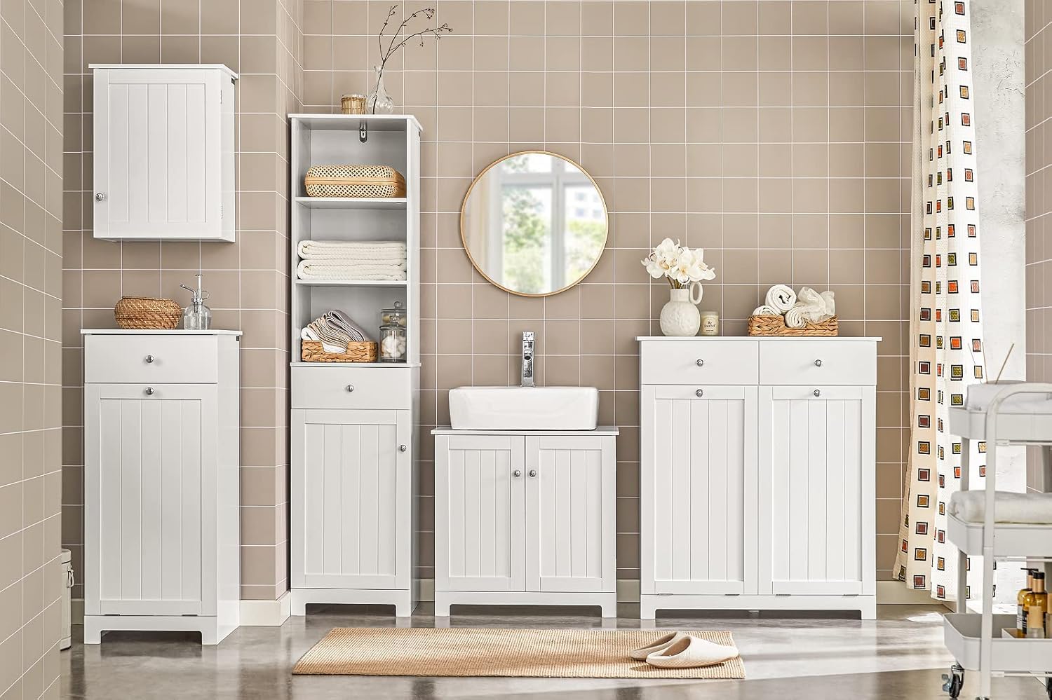 Wäscheschrank Wäschetruhe Badezimmer Aufbewahrungsschrank Mit Wäschekorb Weiß, White