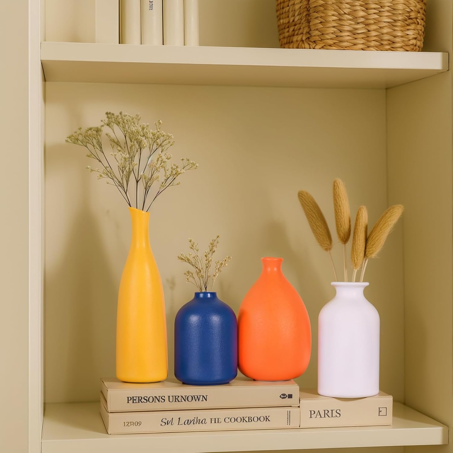 Multi-Color Ceramic Small Bud Vases Set of 4, White Yellow Orange Blue Vase, Modern Minimalism Style Vases for Rustic Home Decor, Ideal Decorative Vases for Living Room, Dining Room, Mantel, Entryway - Image 7