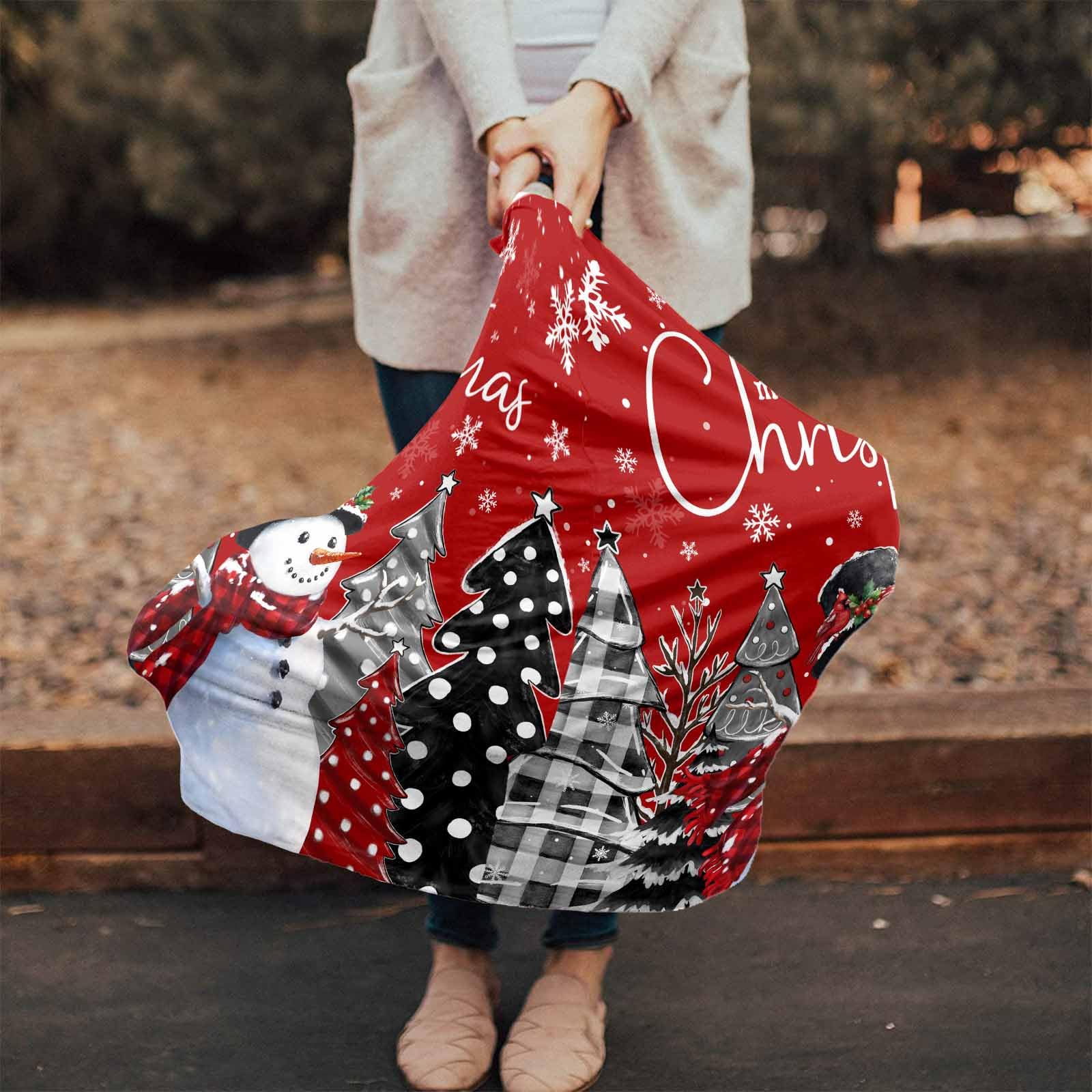 Nursing Cover for Breastfeeding Scarf, Red Snowman Dots Plaid Christmas Tree Gray Baby Car Covers Super Soft Multi Use for Canopy Shopping Cart Cover Blanket Stroller Cover