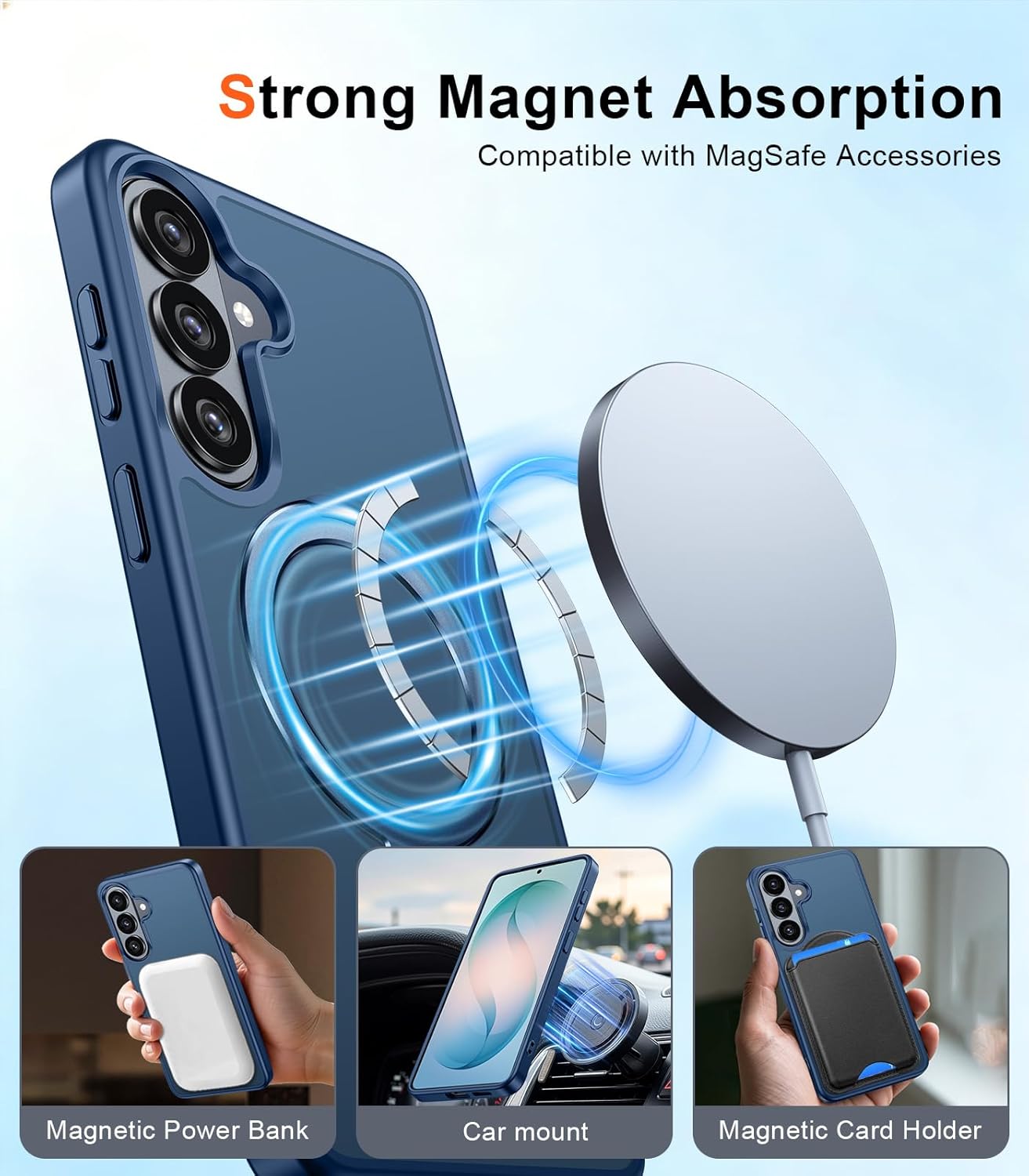 for Samsung Galaxy S26 Case with Magnetic Invisible Stand [Compatible with MagSafe] [Screen Protector] Military-Grade Shockproof,Translucent Matte Cover for S26 6.3'', Blue