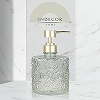 Vista 7 de Marcella Glass Soap Dispenser with Soap Pump, Refillable 14 Ounce Capacity, Floral Design Rose Patterns, Heavy Weight Thick Glass for Bathroom