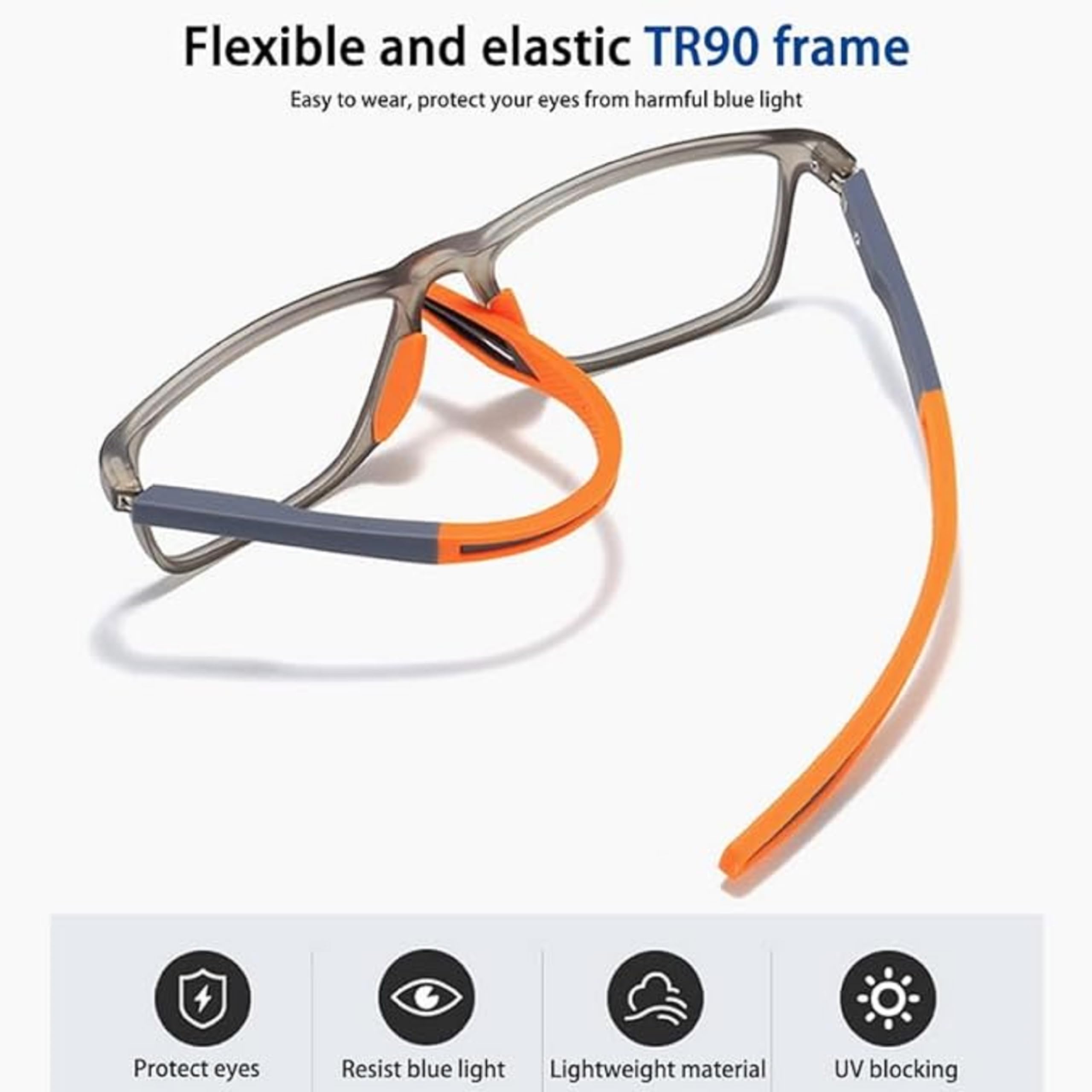 Lunettes Anti Bleu Photochromatique UV400 Homme Femme Flexible Silicone Ultra Léger Noir Gris -1,5