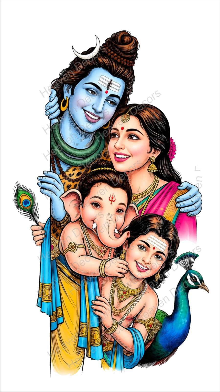 Shiv Parvati with Ganesha & Kartikeya, Shiv Family Wall Sticker (Ideal Size on Wall: 65 cm x 38 cm),Multicolour-image-43