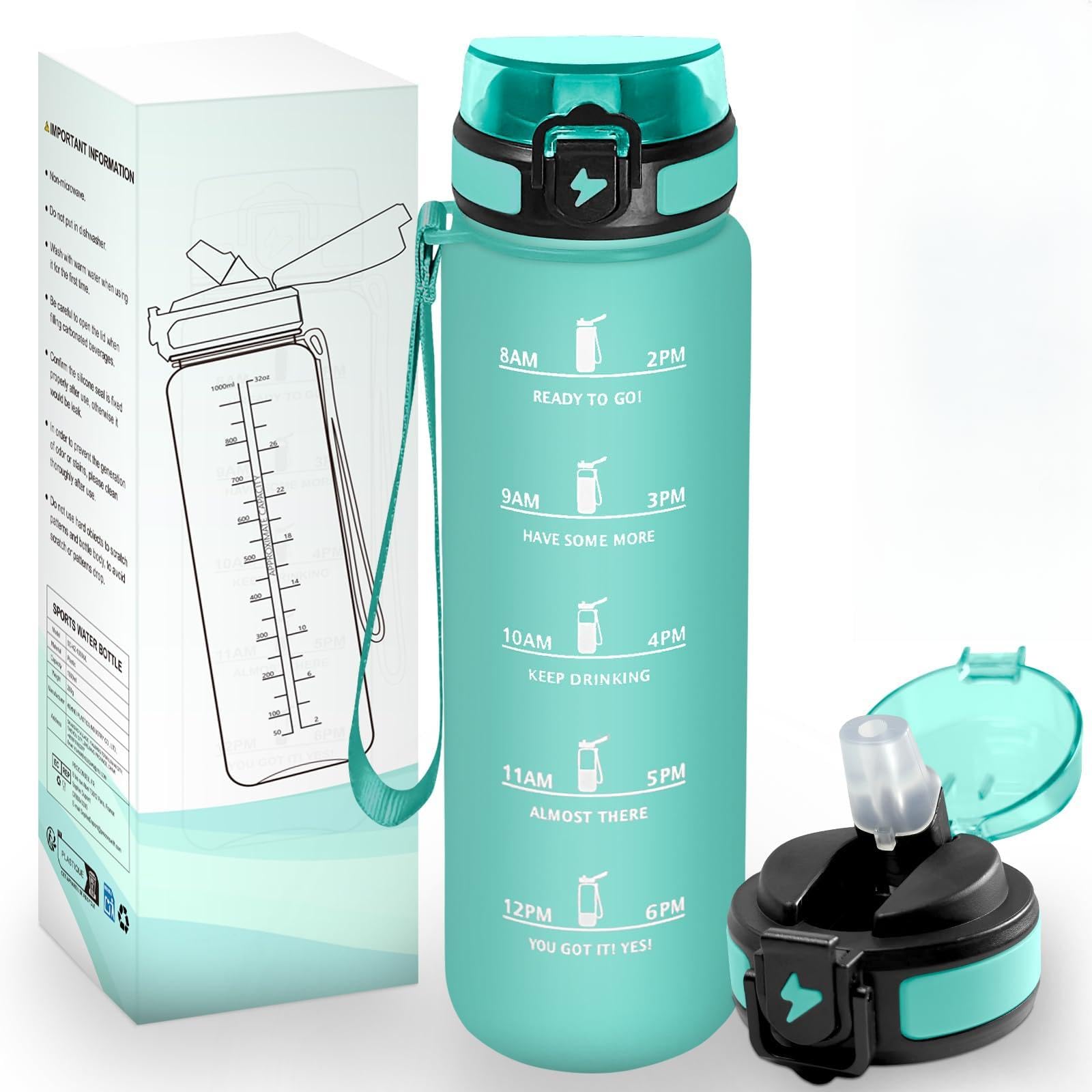 HoneyHolly Drinking Bottle 1 L, BPA-Free, Suitable for Carbonated Drinks, Water Bottle, Leak-Proof, Sports Bottle with Straw, Sports Water Bottle for Bike, Fitness, Running, Hiking