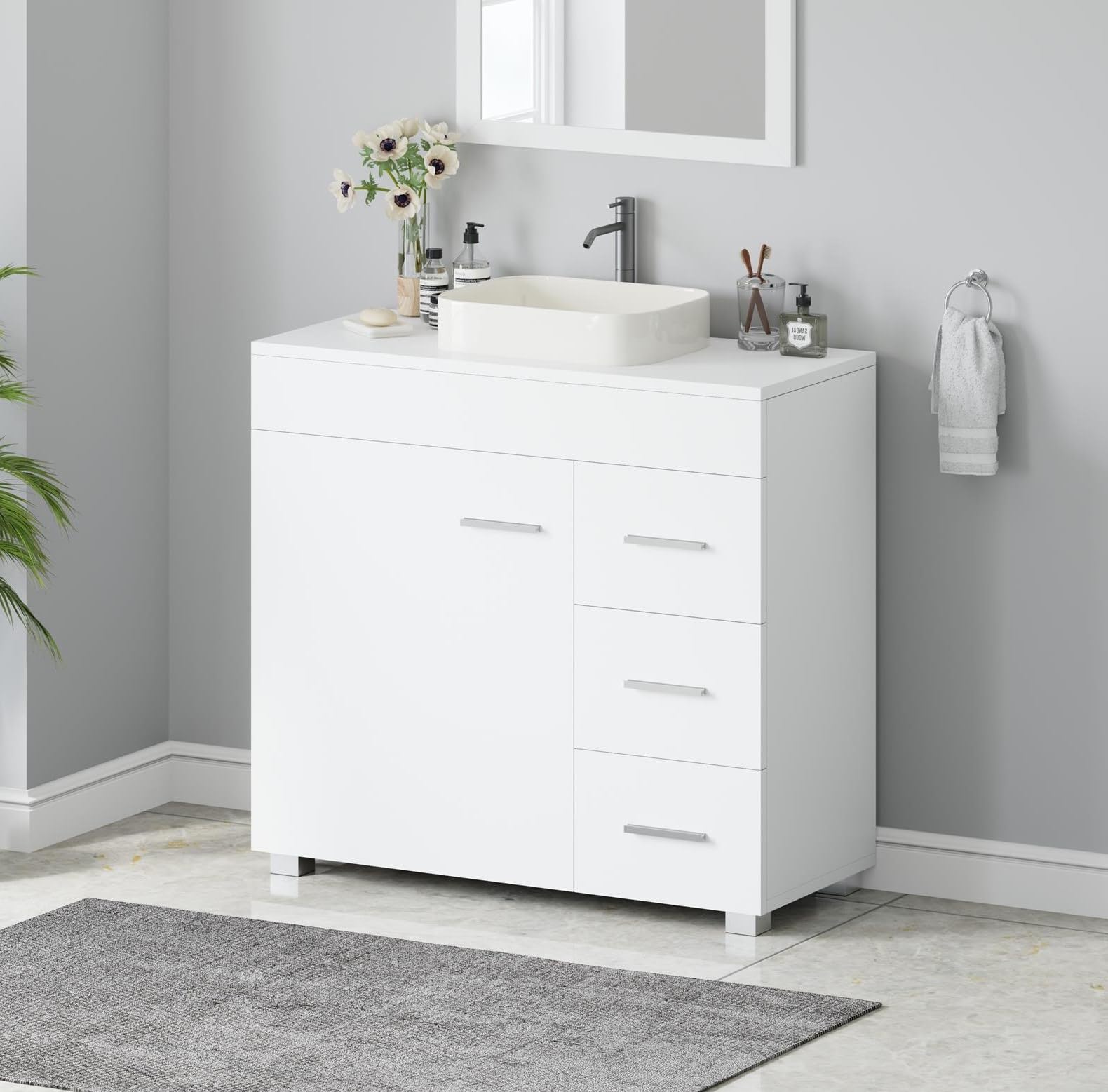 AVC Designs Bathroom Sink Cabinet Under Basin Unit Cupboard Storage Furniture With Storage Shelf White