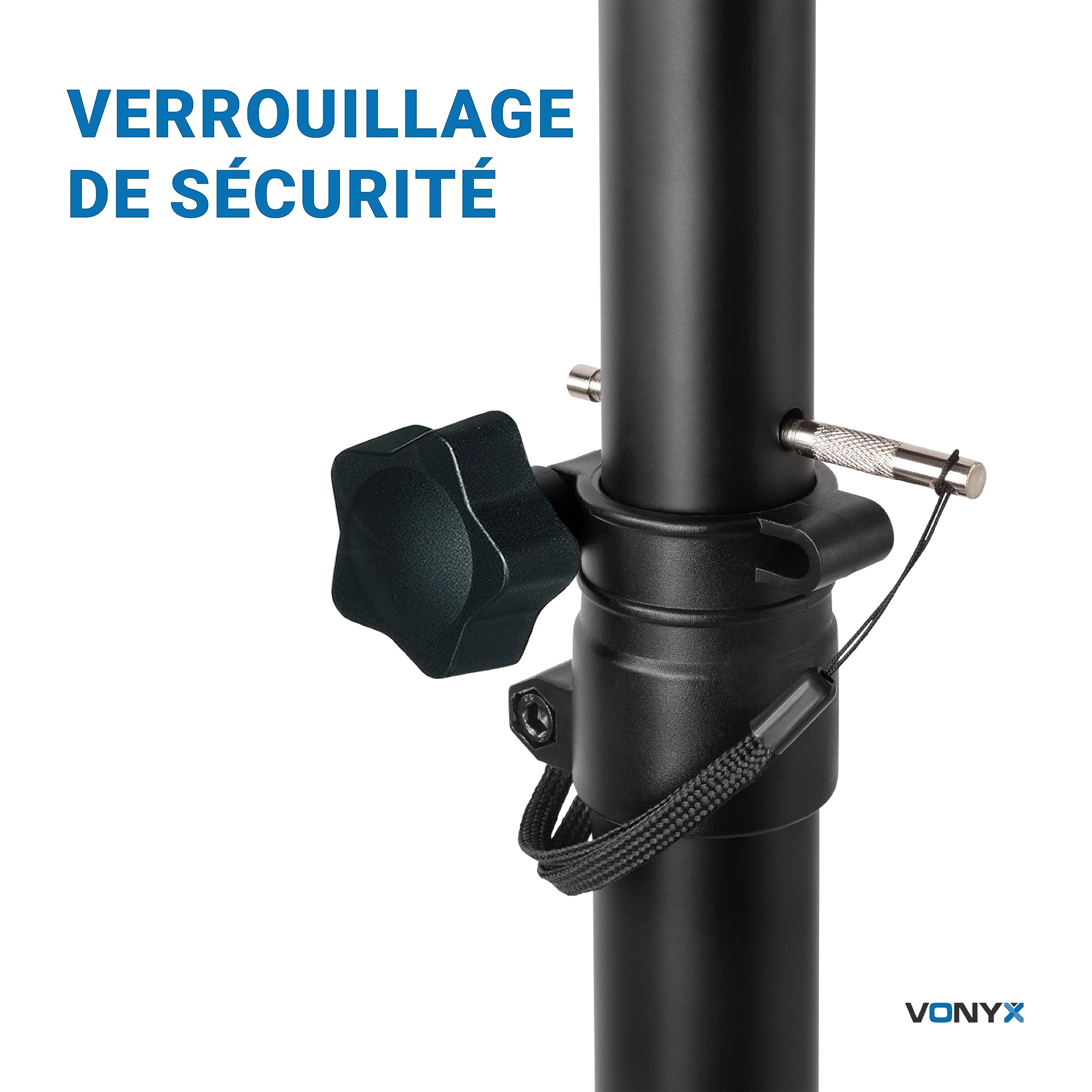Vonyx LS02K Petits Pieds d'Enceintes en Métal, Noir, Insert 35mm, 5 Hauteurs Réglables Entre 66cm et 111cm, Système de Verrouillage de Sécurité, Charge Maximale par Pied 20 kg