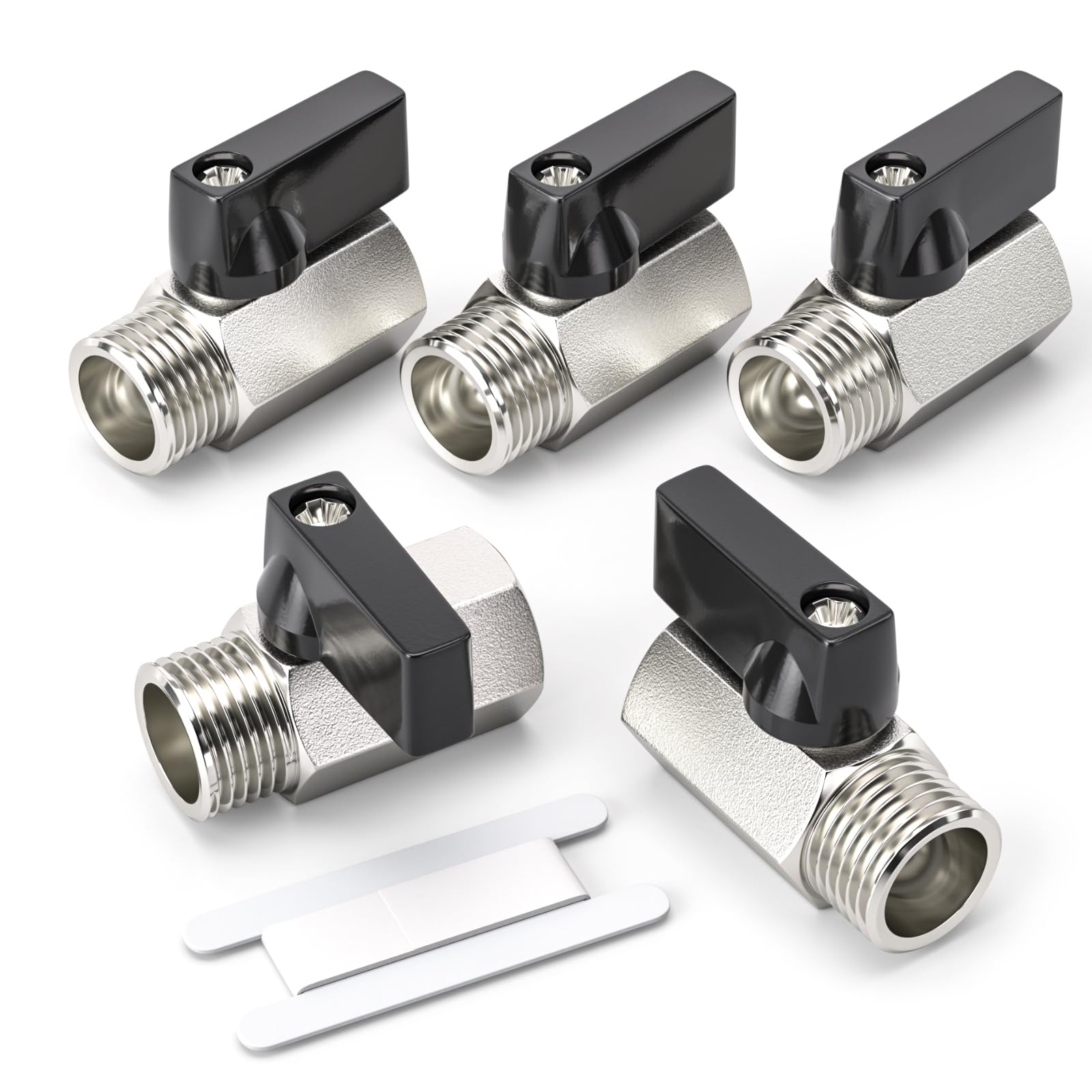 Bwintech 2 Pcs 1/4" BSP Female x Male Nickel Plated Brass Mini Ball Valve Shut-Off Valve