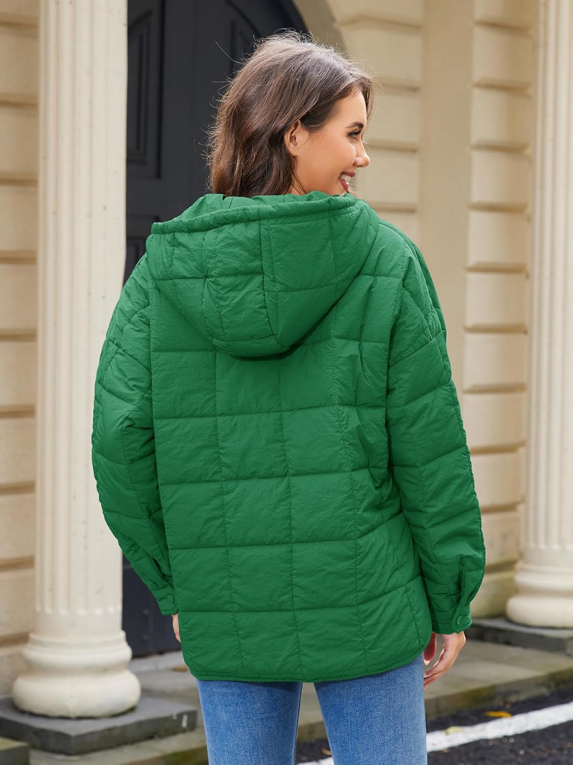 Womens's Lightweight Down Coat Long Sleeve Button Quilted Pullover Puffer Jacket Packable Hooded Winter Coat - Image 6