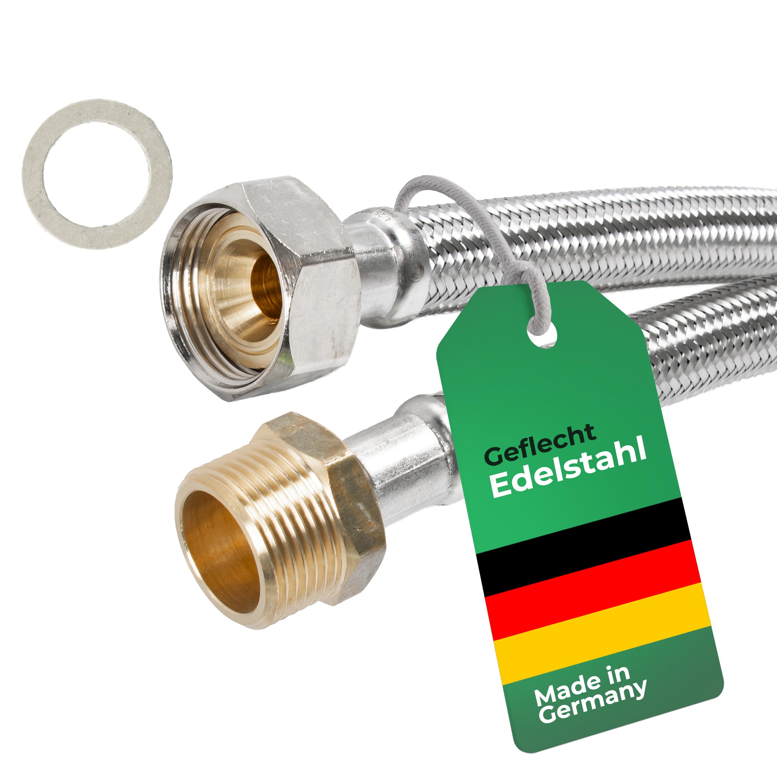 H2O-Flex® Aquastop Verlängerungsschlauch 70cm für die Waschmaschine oder Spülmaschine knickfester DN13 Panzerschlauch mit 3/4" Anschlüssen (ÜM x AG), mit Trinkwasserzulassung und Edelstahlgeflecht