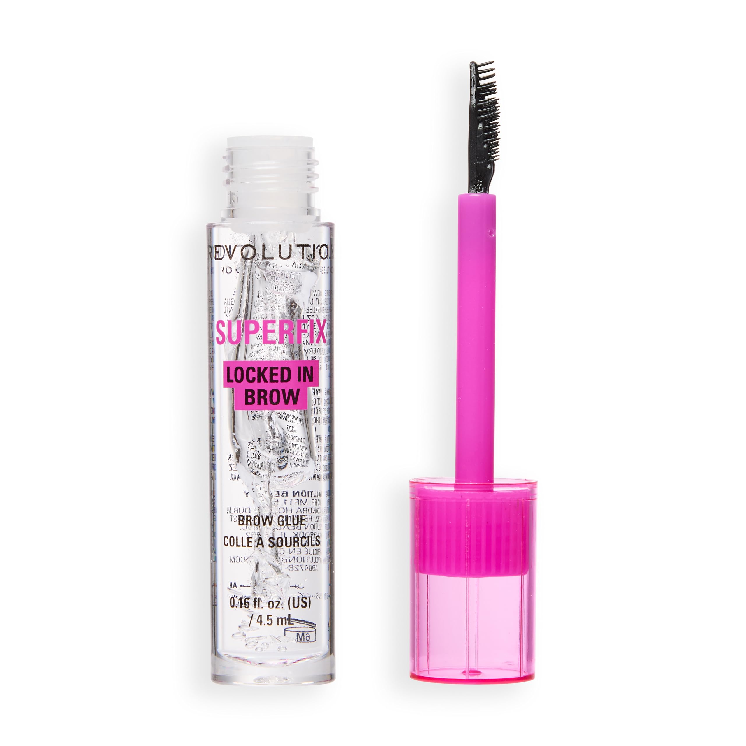 Revolution Superfix 16h Locked In Brow Glue, Clear Gel for Lifted & Styled Eyebrows, Flexible Hold with Caffeine & Peptides, Vegan & Cruelty-Free, 4.5ml
