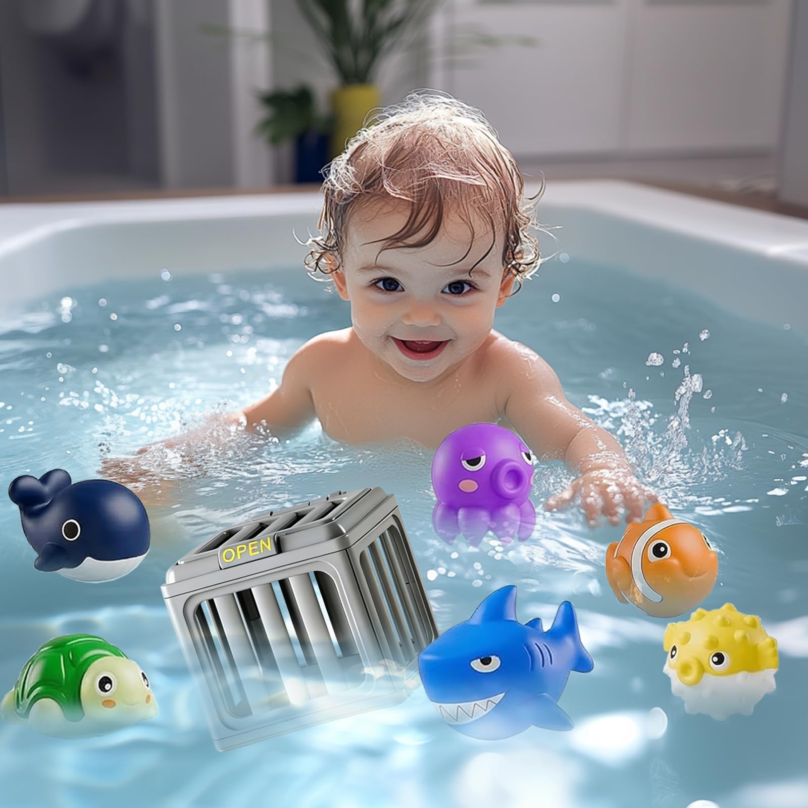 Unterwasser Rettung Tauchspielzeug, Tauchspielzeug Poolspielzeug für Kinder, Bunte Tier Tauchfiguren TauchspielzeugSet, Pool Käfigspielzeug mit Schwimmenden Tieren, Sommer Pool Badewanne