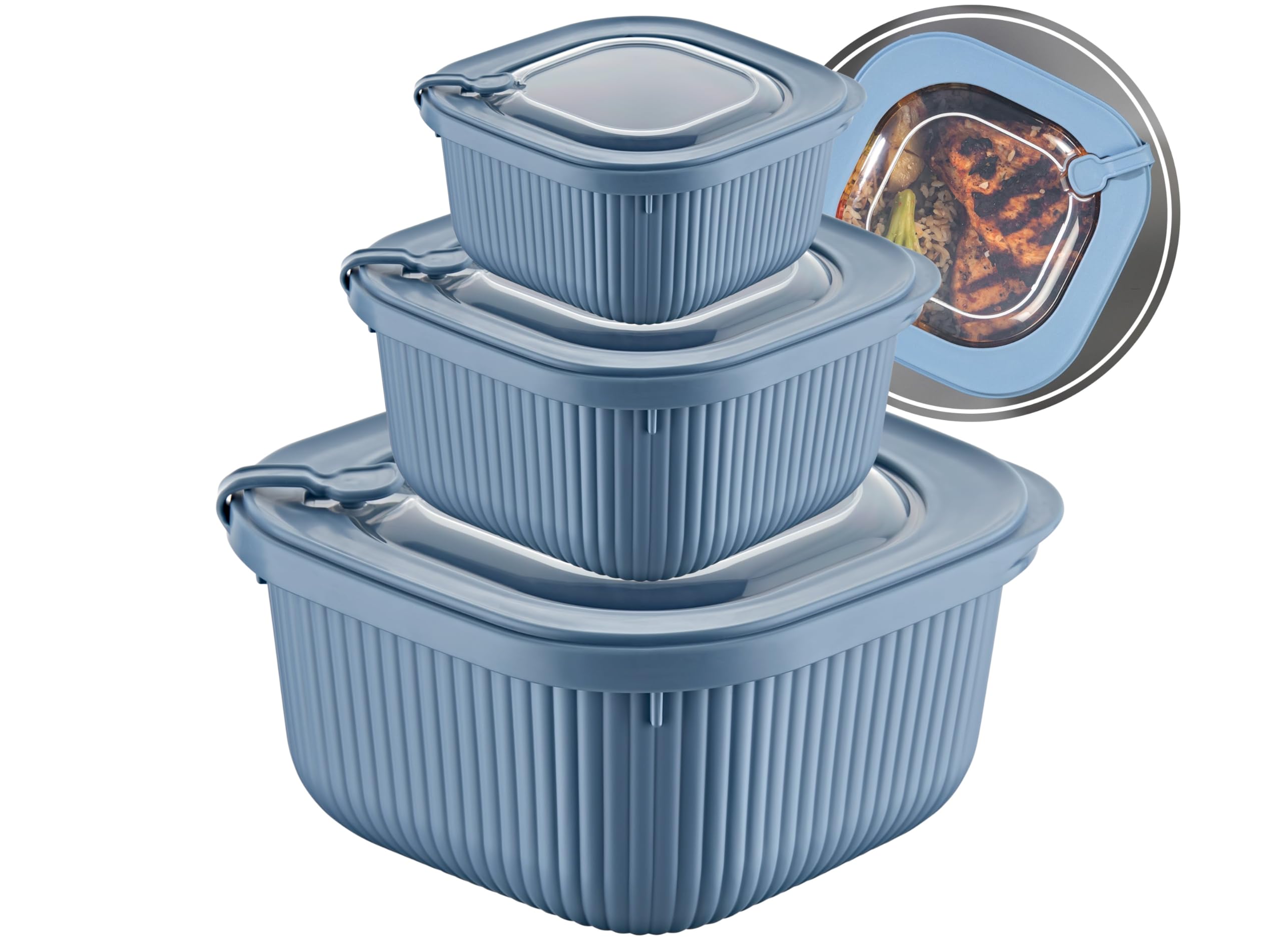 uandu Mikrowellengeschirr 3er Set – Mikrowellenbehälter aus Kunststoff, Frischhaltedosen mit Deckel, mit Dampfventil, BPA-frei, spülmaschinenfest, für Kühlschrank & Gefrierschrank