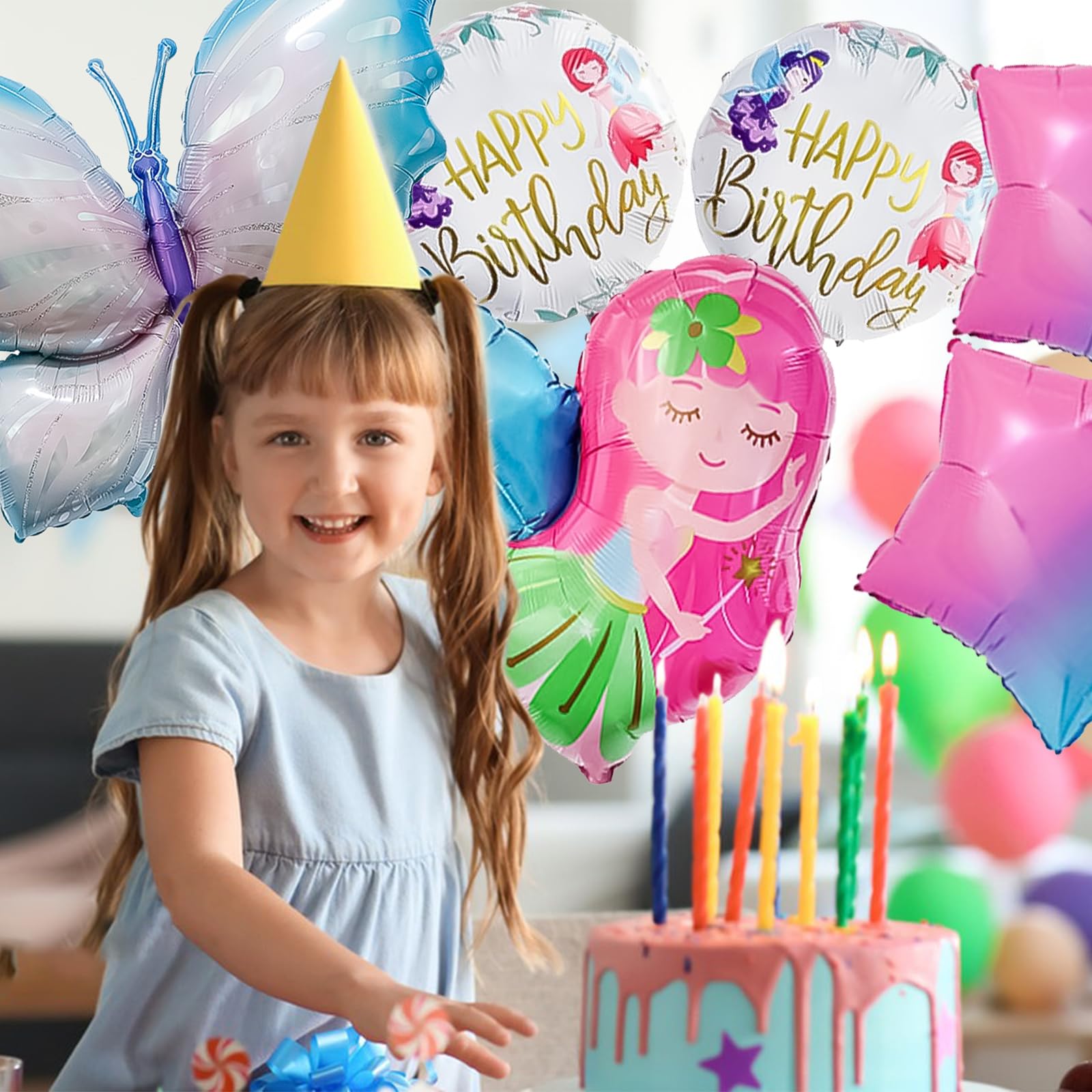 Schmetterling 1. Geburtstag Deko Set Für Mädchen – Mit Folienballons, Banner, Latexballons & Torten-Deko