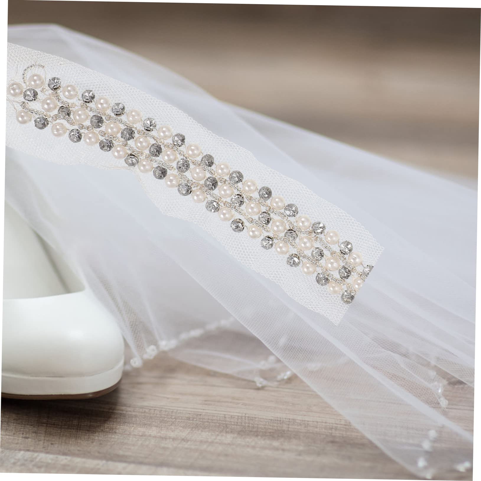 Operitacx 4piezas Cinta De Encaje Decorativa Perlas y Strass Ribete Multifuncional Para Confección De Ropa Manualidades y Decoración De Fiestas Para Vestidos y Accesorios De Moda