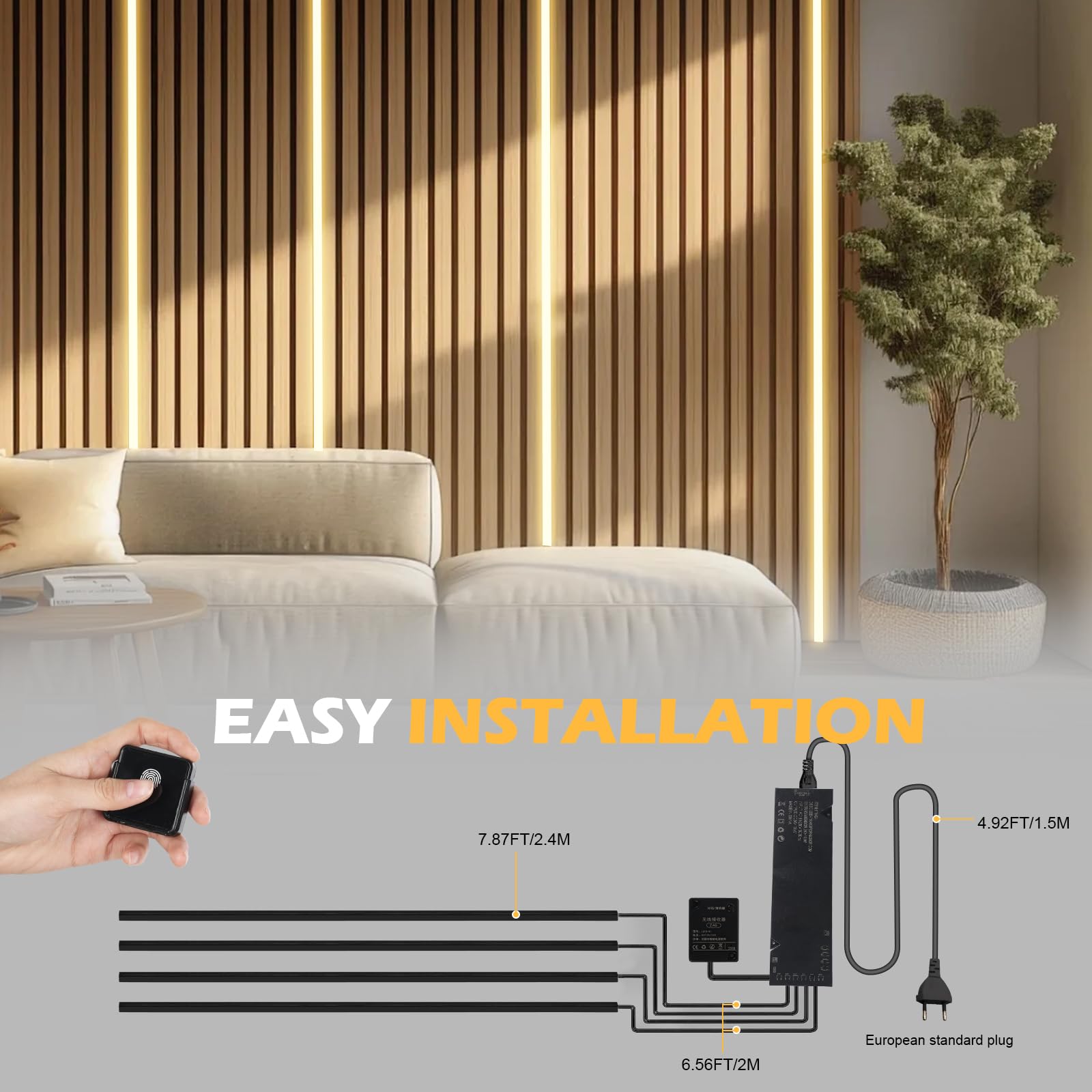 LED für Akustikpaneele, 2.4m Eingebetteter Akustikpaneele Beleuchtung, Dimmbare Led Akustikpaneele mit Touch-Schalter für Akustikpaneele Regale Schränke, Schneidbar, Schwarz (4 Stück)