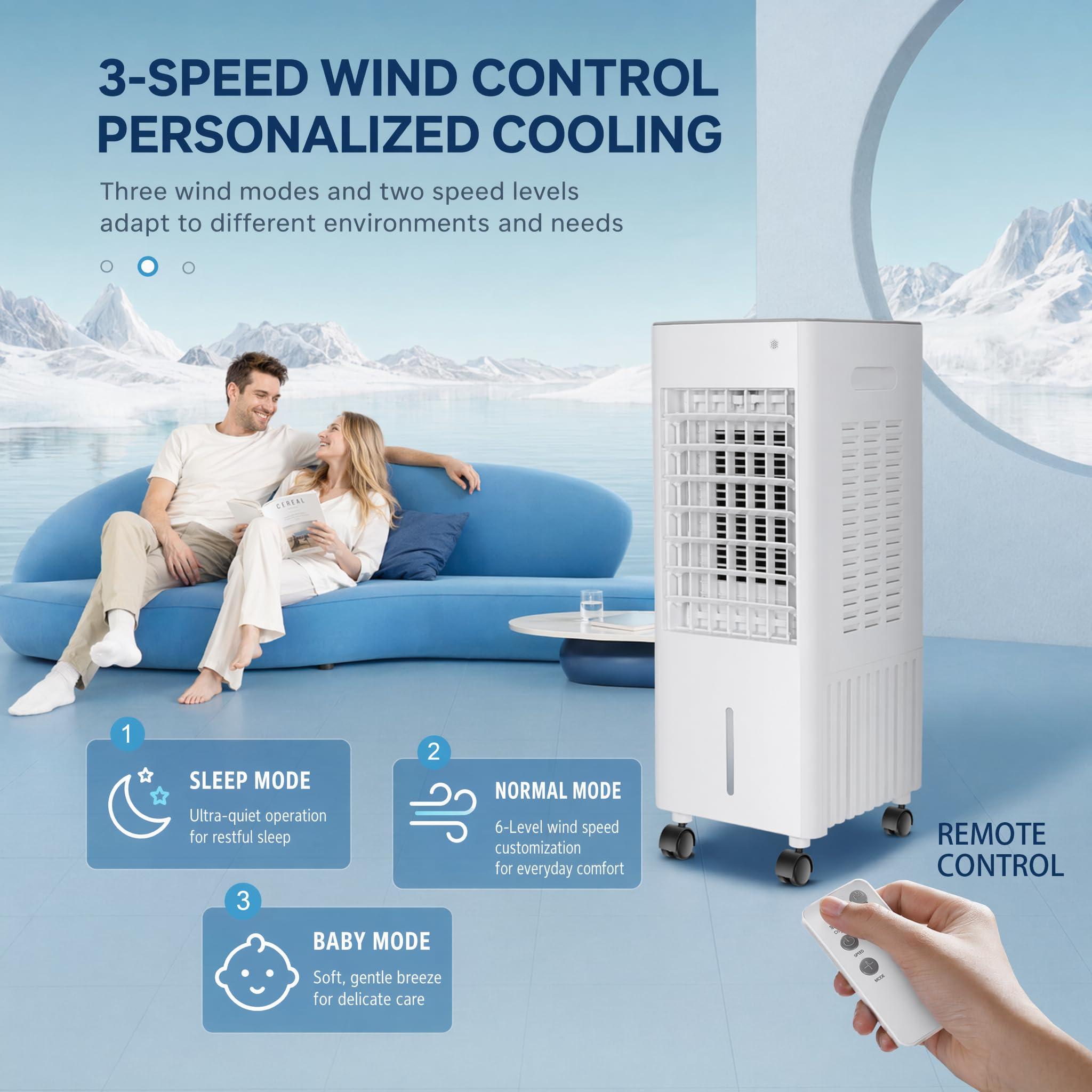 4 in1 Air Cooler 12L Air Conditioner Mobile klimaanlage ohne abluftschlauch 4 ice crystals,3 Windstufen Stumm 1-12 Hour Water Cooling Humidifier Air Purifier for Home Room Office
