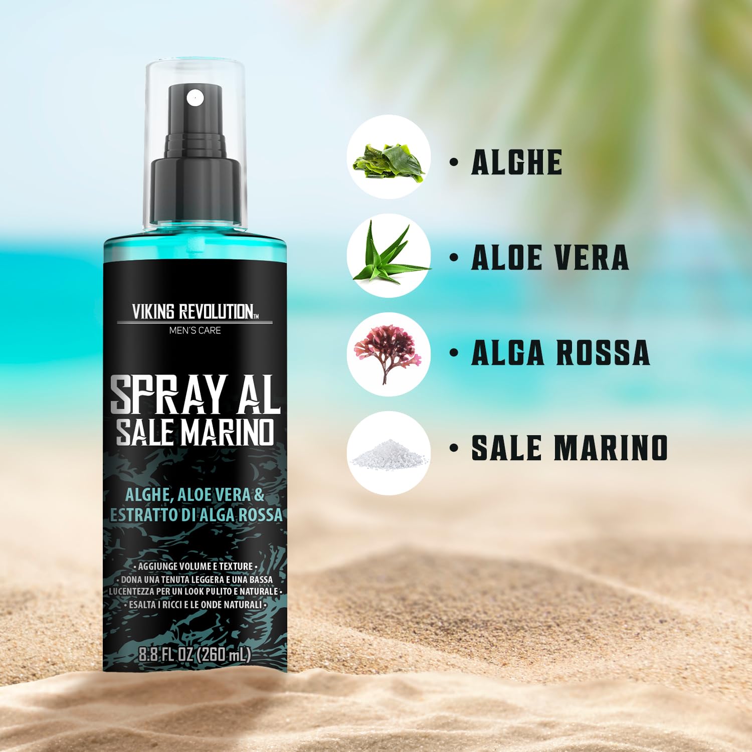 Viking Revolution - Sea Salt Spray - Spray al Sale Marino per Capelli Uomo con Alghe, Aloe Vera ed Alga Rossa -Volumizzante per Aggiungere Volume e Texture - Spray Texturizzante - 260ml