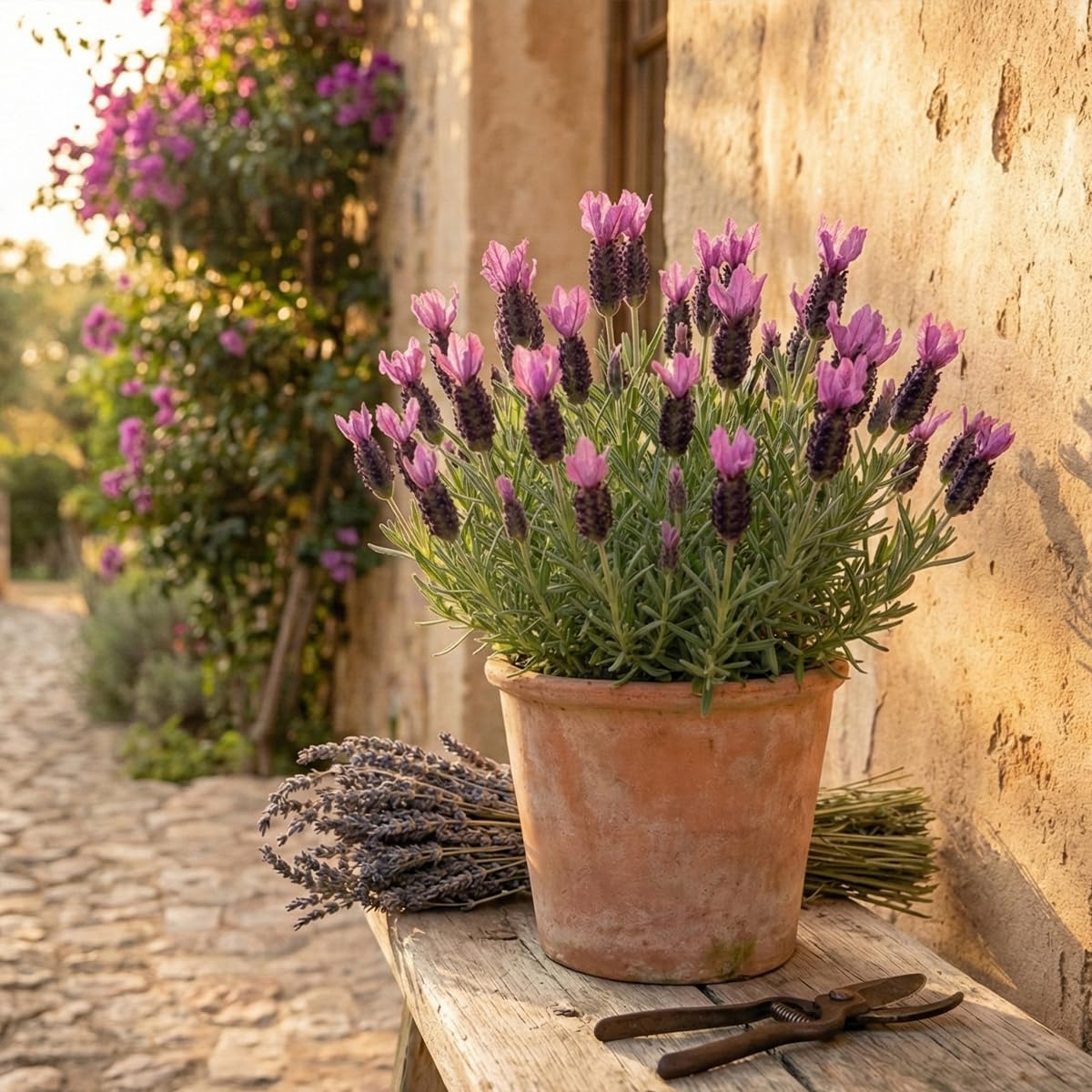 Bloomique - Lot de 6 - Lavandula Stoechas Anouk - Lavande Papillon - Rustique - Plante balcon - Plante jardin - Hauteur 20-25 cm - Pot 12 cm