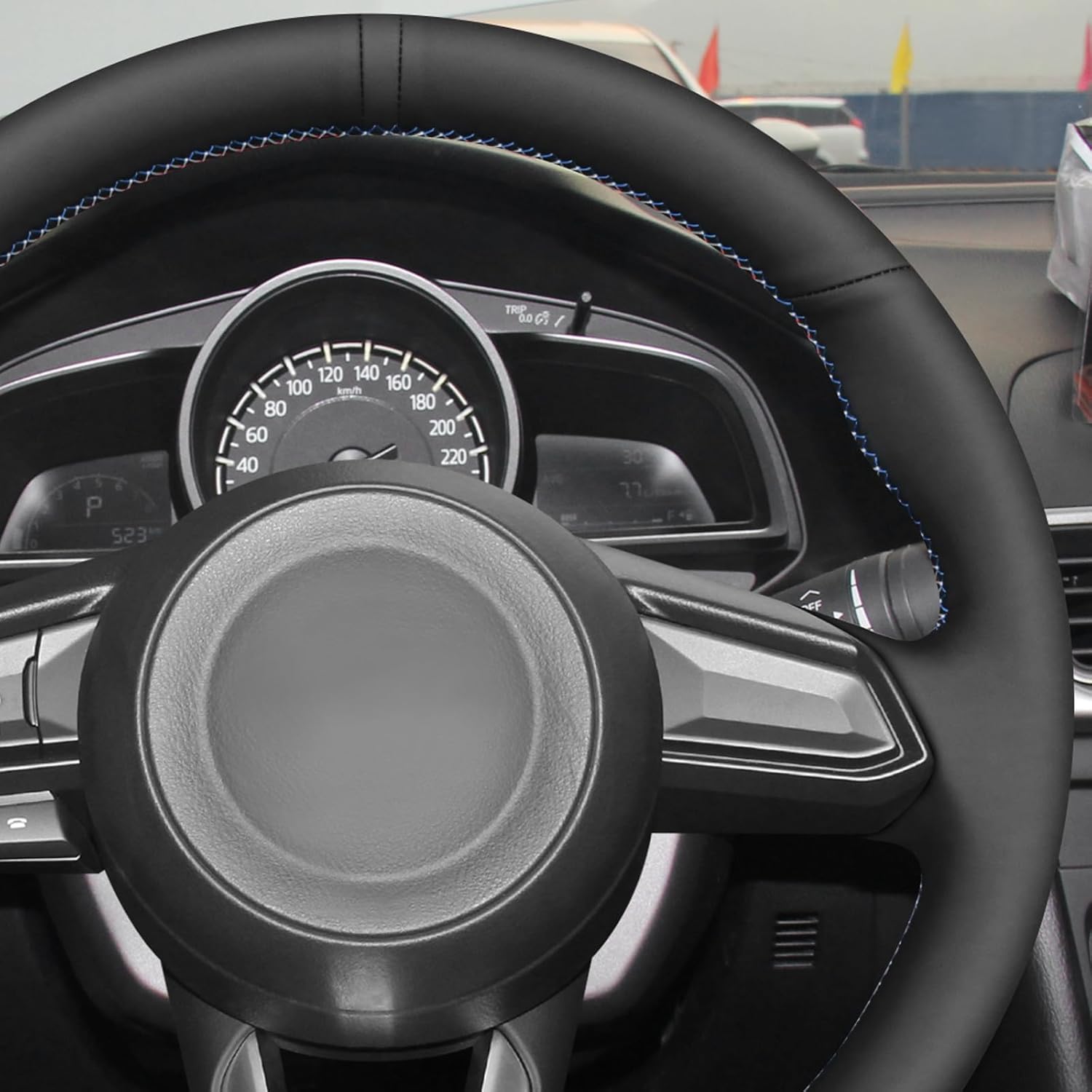 MEWANT DIY Stitching Steering Wheel Cover Wrap for Mazda 3 2017-2018 / Mazda 6 2017-2018 / CX-3 2018-2019 / CX-5 2017-2019 / CX-9 2016-2019 Steering Wheel Accessories for Mazda