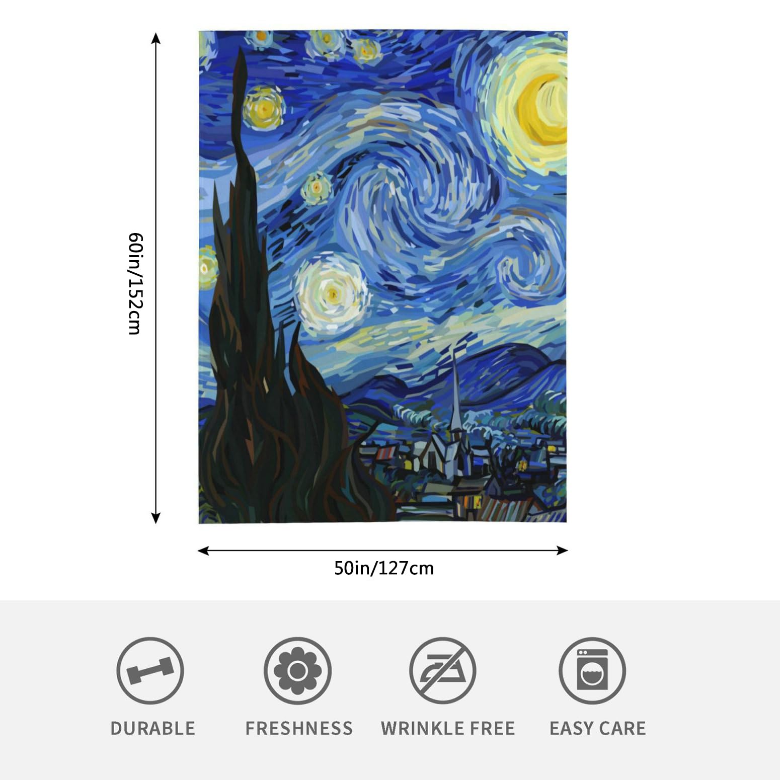 COEQINE Flanelldecke Mit Van Gogh Sternenhimmel-Muster – Wendbar, Weich, Für Couch & Bett, In Verschiedenen Größen