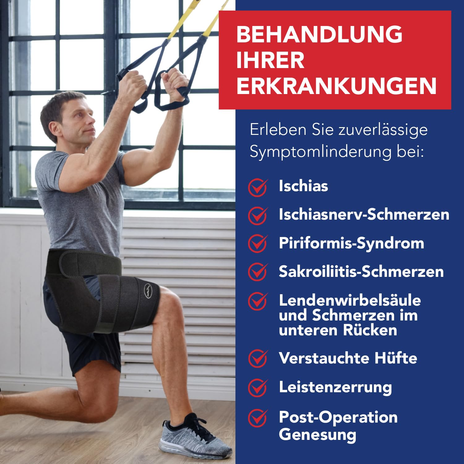 Von Ärzten Entworfen, Stabilisierende Oberschenkelbandage, Hüftgelenkstütze für Ischias-Schmerzlinderung, Piriformis-Syndrom, Oberschenkelkompression, Hamstring-Hüftbandage für Frauen & Männer, S/M